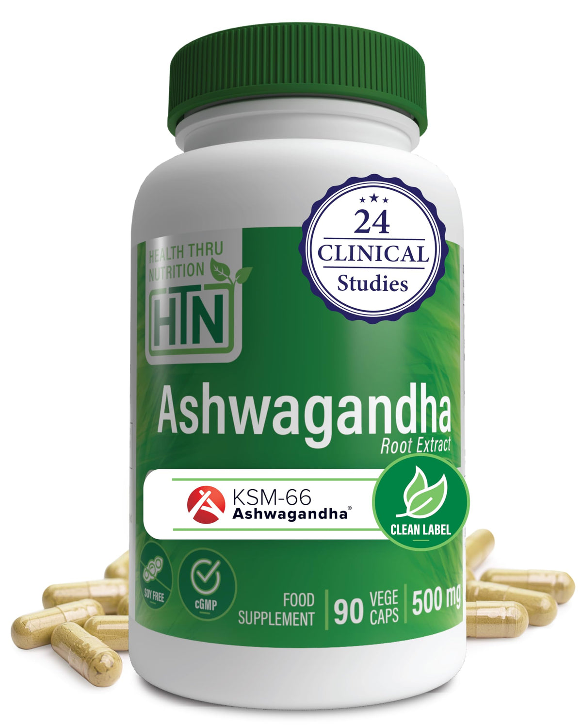 Health Thru Nutrition Ashwagandha KSM-66 500mg capsules front view