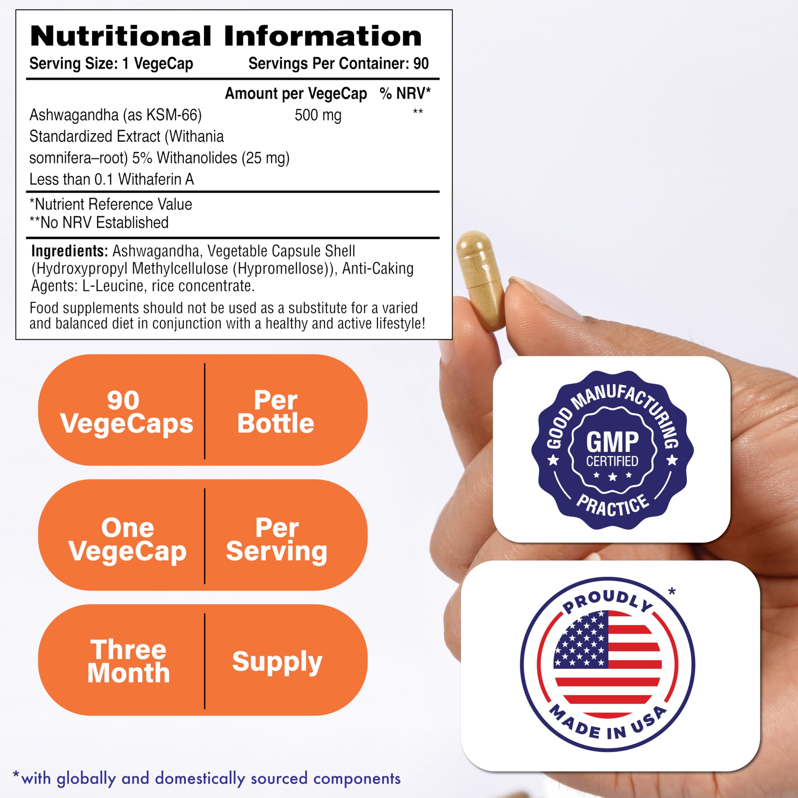 Health Thru Nutrition Ashwagandha KSM-66 500mg capsules side view