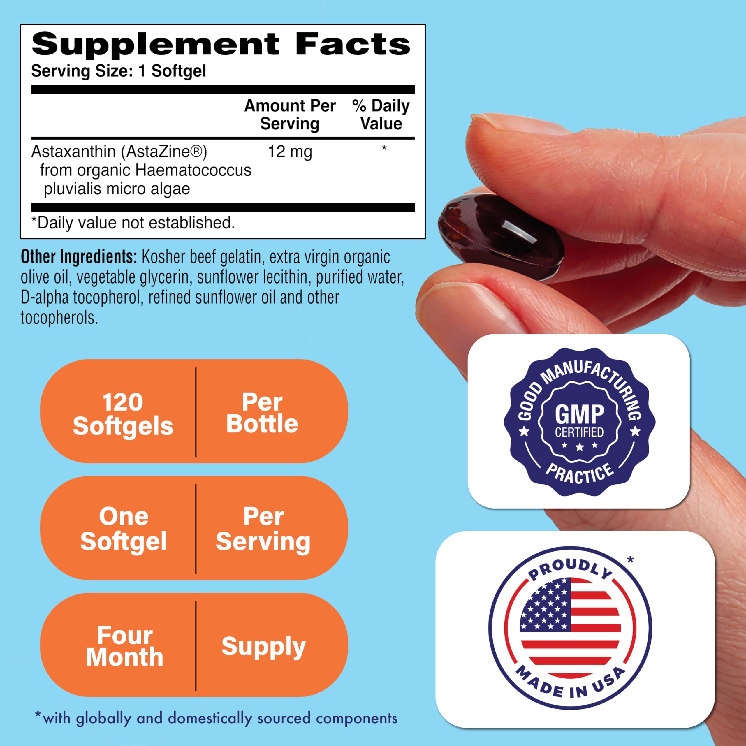 Health Thru Nutrition Astaxanthin 12mg Capsules bottle with label