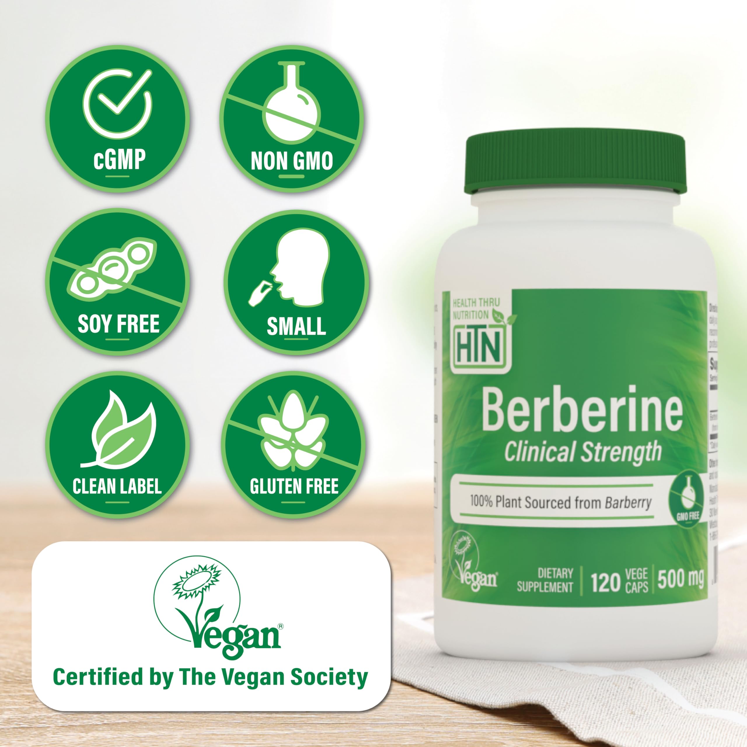 Health Thru Nutrition Berberine Capsules side view highlighting capsule size