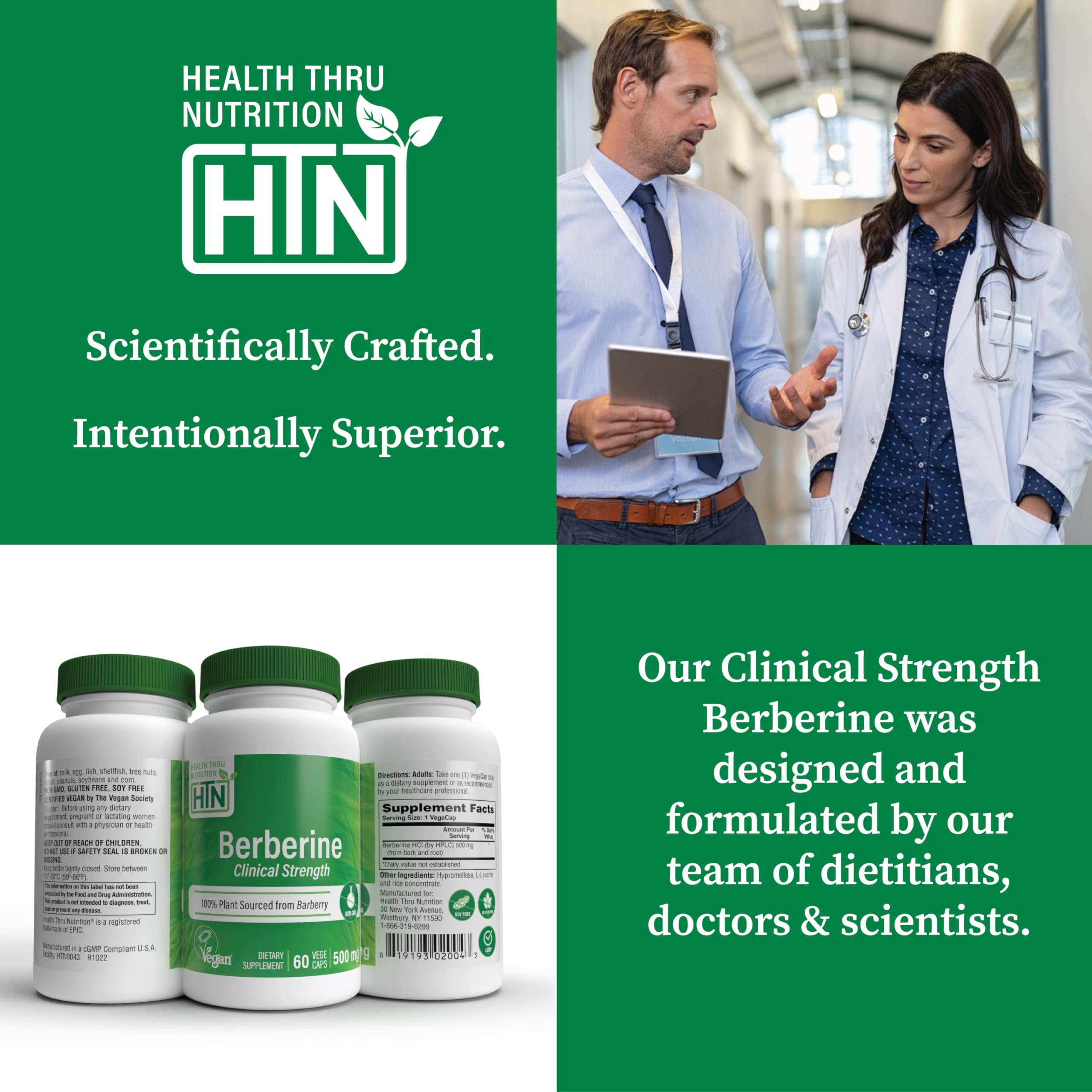 Health Thru Nutrition Berberine HCI 500mg Capsules close-up of capsules