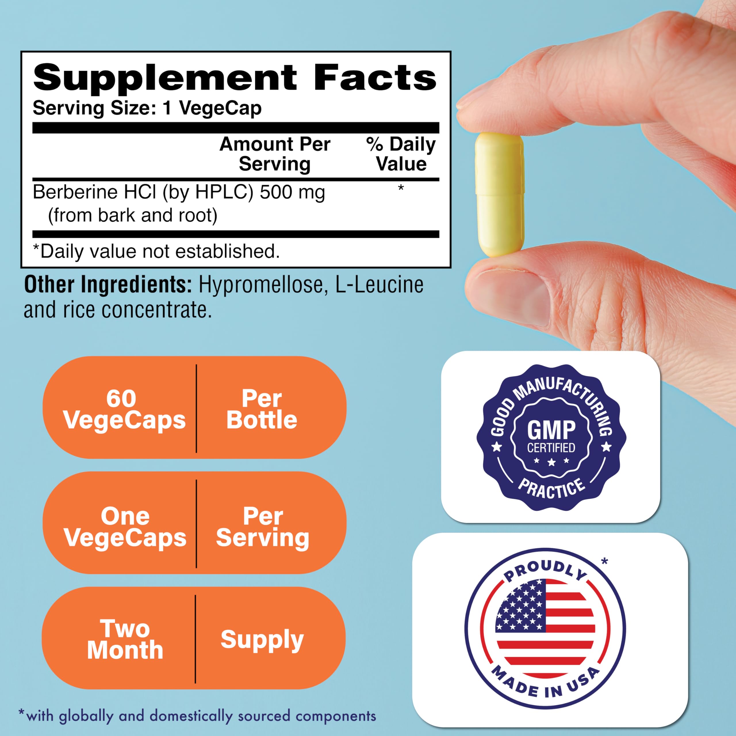 Health Thru Nutrition Berberine HCI 500mg Capsules side view