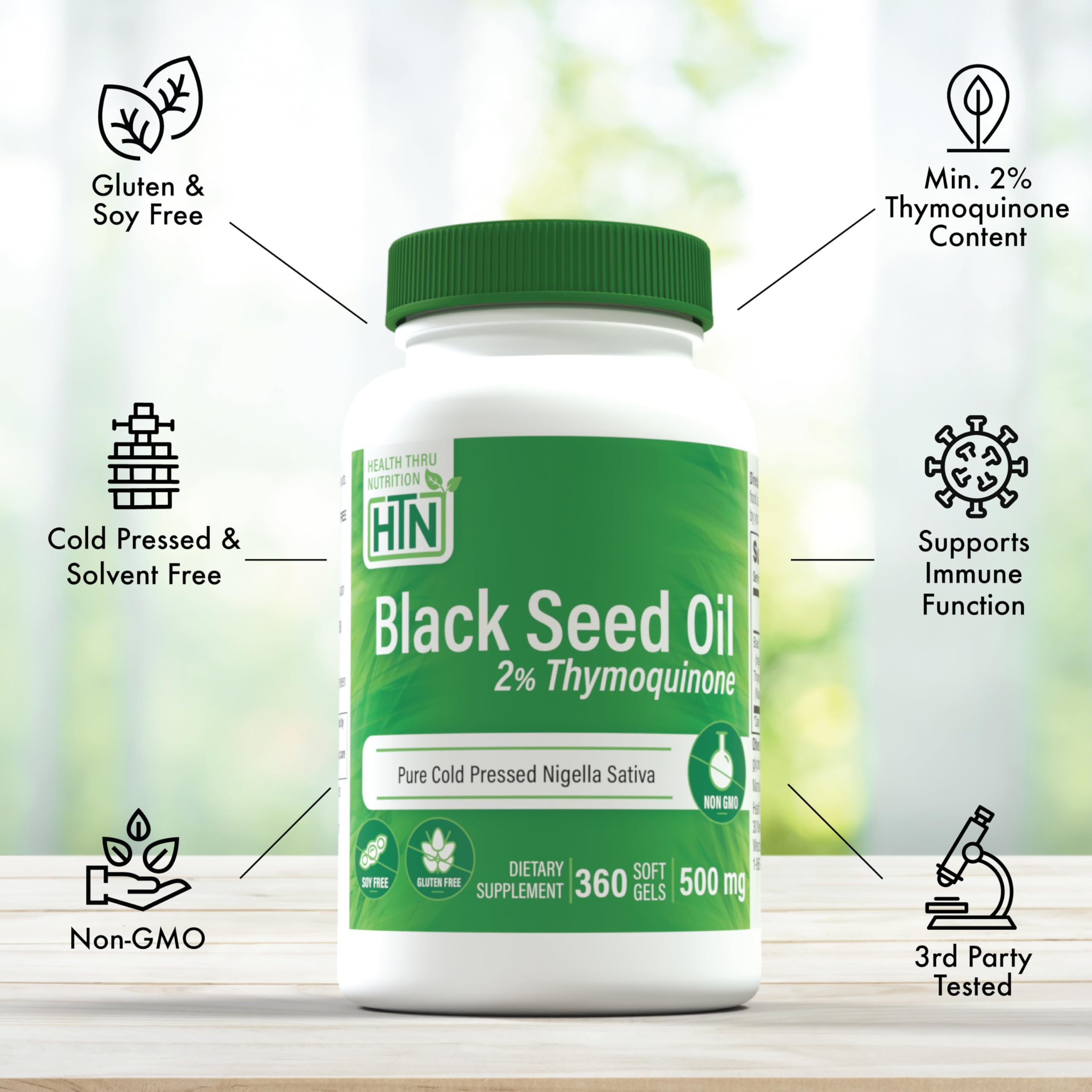 Health Thru Nutrition Black Seed Oil Softgels 500mg back view