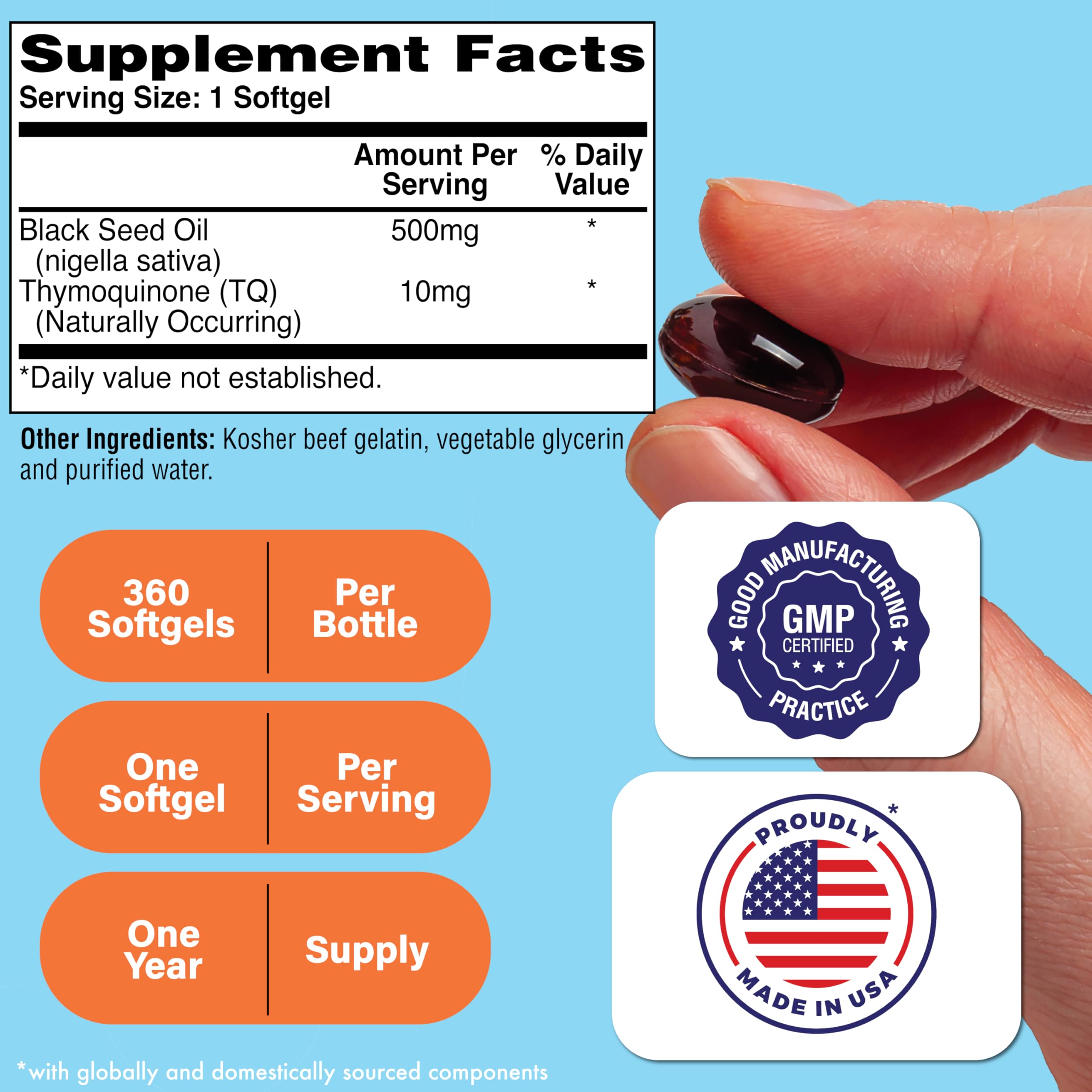 Health Thru Nutrition Black Seed Oil Softgels 500mg side view