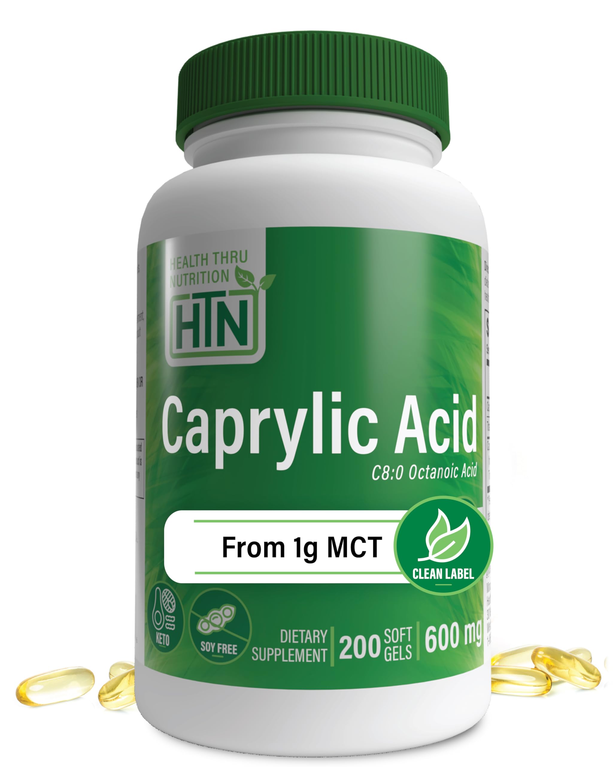 Health Thru Nutrition Caprylic Acid Softgels 600mg front view