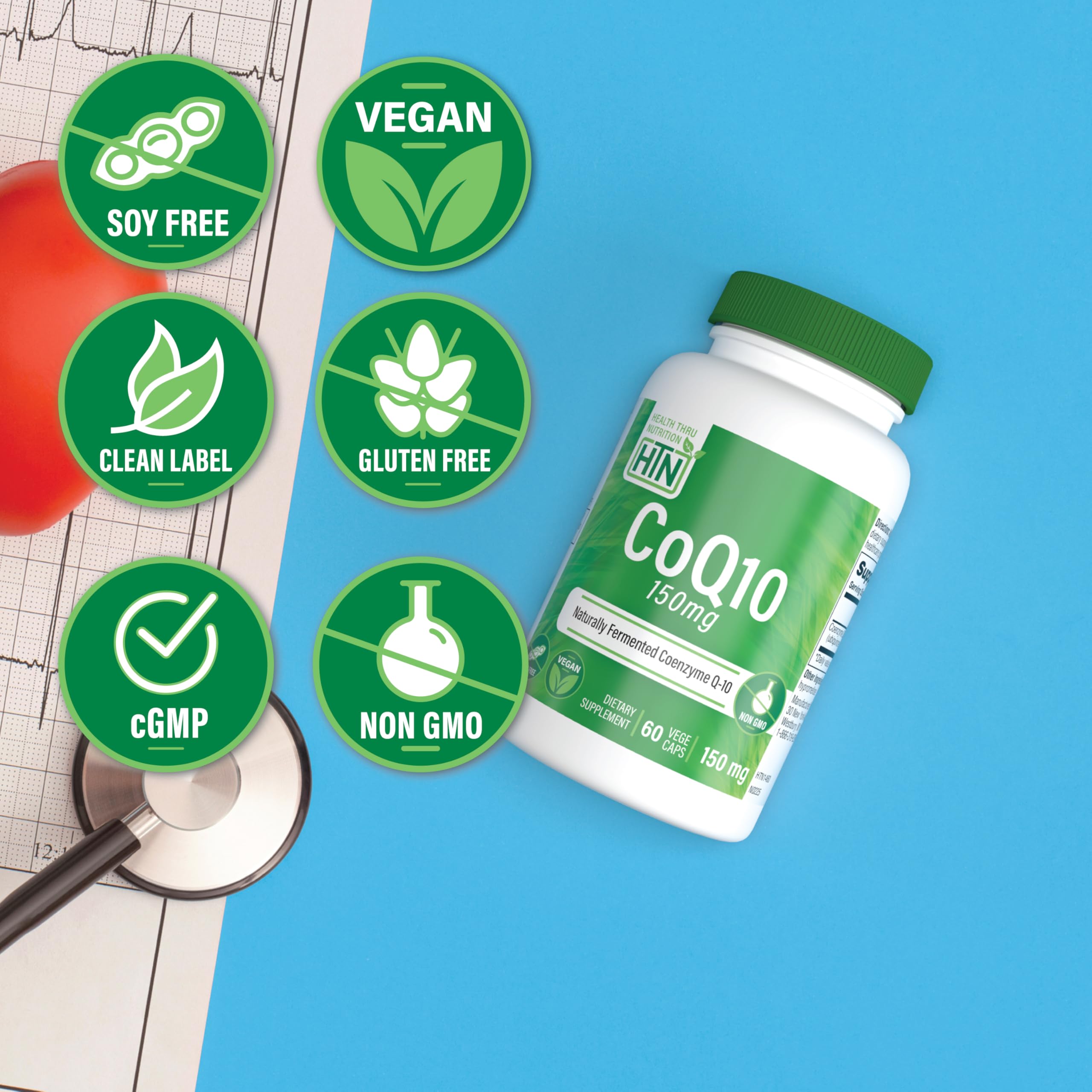 Health Thru Nutrition CoQ10 150mg Ubiquinone supplement packaging