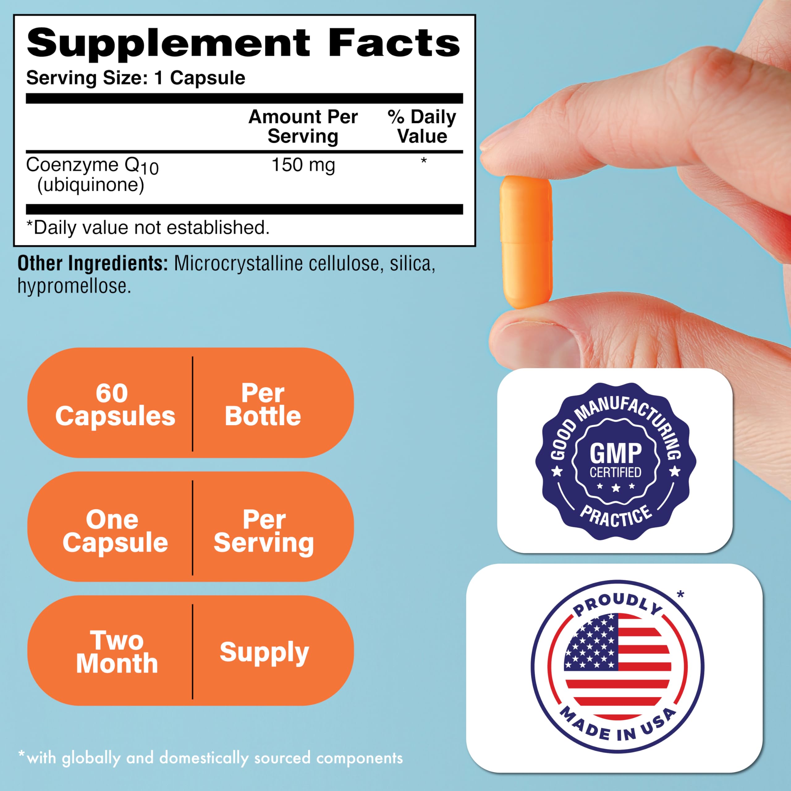 Health Thru Nutrition CoQ10 150mg Ubiquinone supplement side view