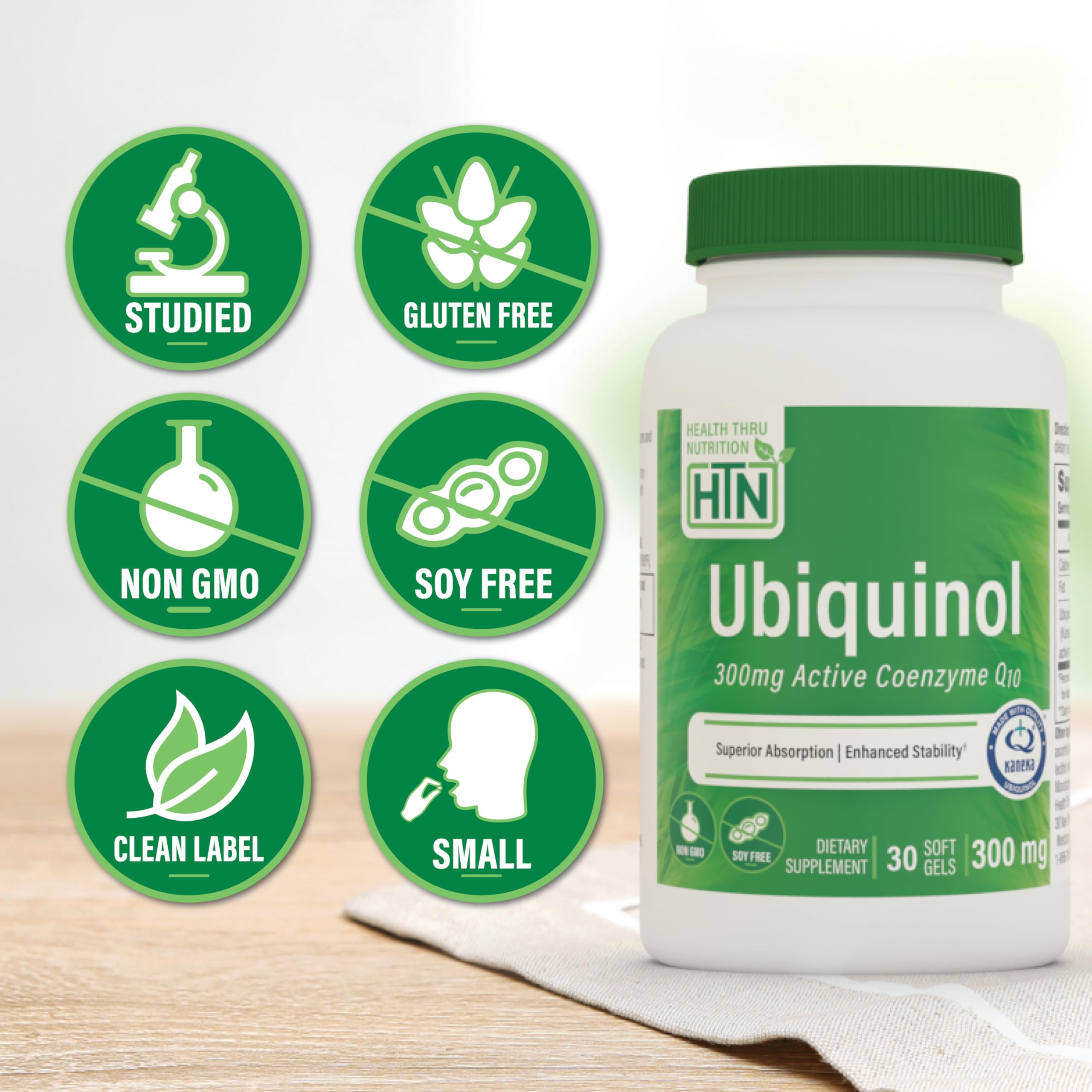 Health Thru Nutrition CoQ10 60g Kaneka Ubiquinol capsules packaging