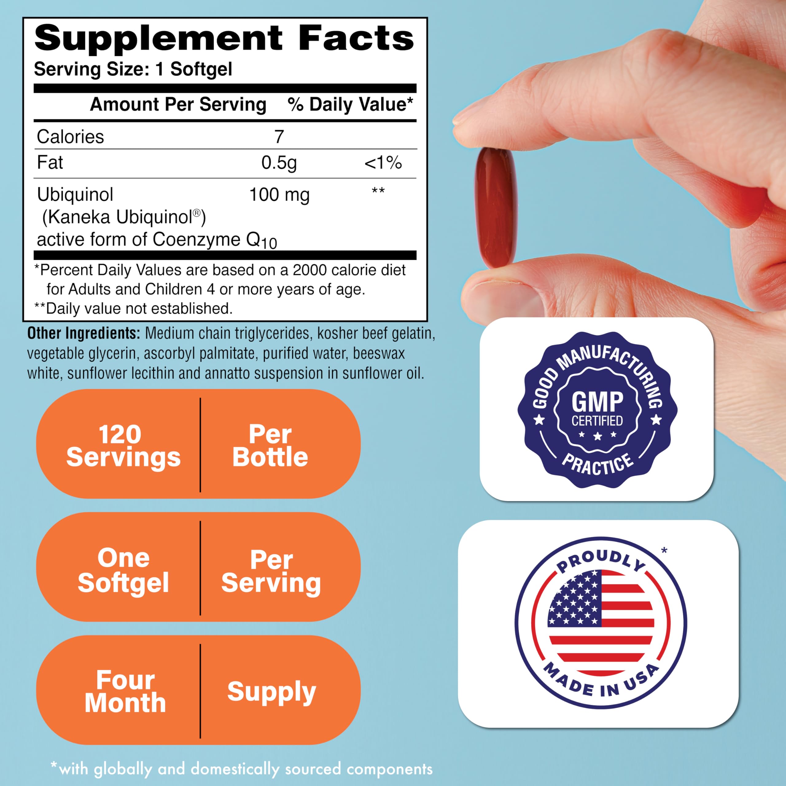 Health Thru Nutrition CoQ10 Ubiquinol capsules side view