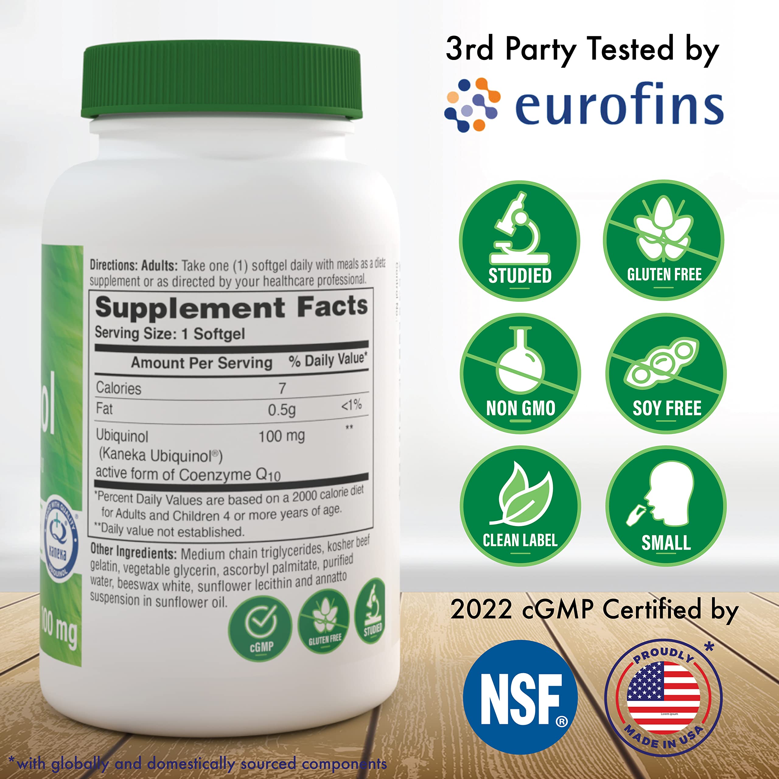 Health Thru Nutrition CoQ10 Ubiquinol Supplement capsules close-up