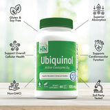 Health Thru Nutrition CoQ10 Ubiquinol Supplement side view of bottle