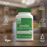 Health Thru Nutrition Inositol capsules on a wooden table