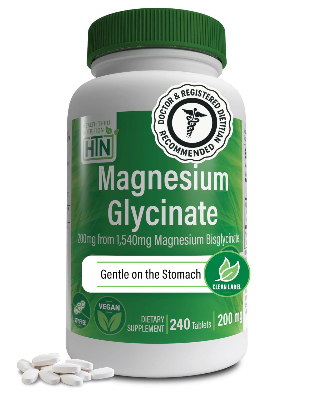 Health Thru Nutrition Magnesium Glycinate 240 tablets bottle front view