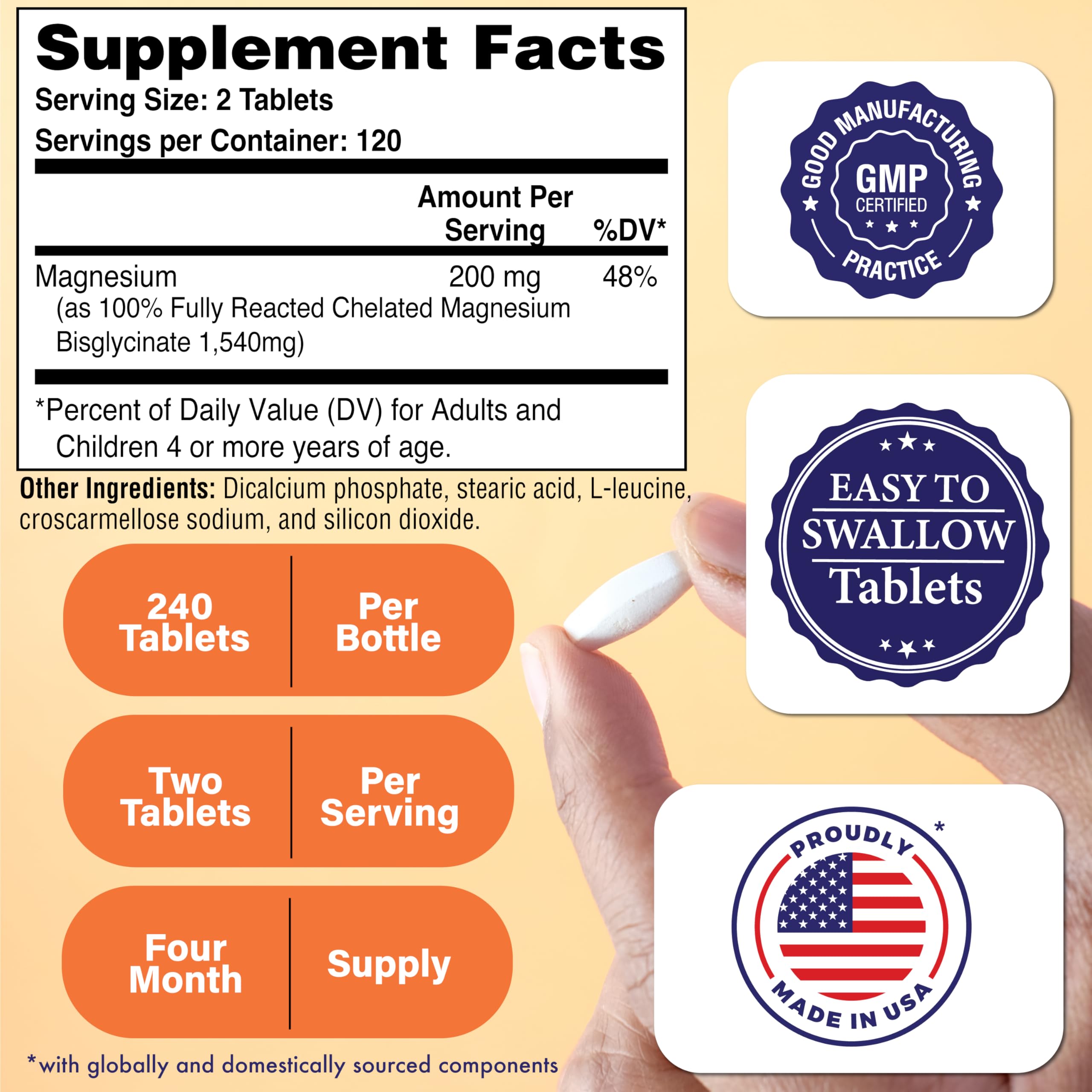 Health Thru Nutrition Magnesium Glycinate 240 tablets side view