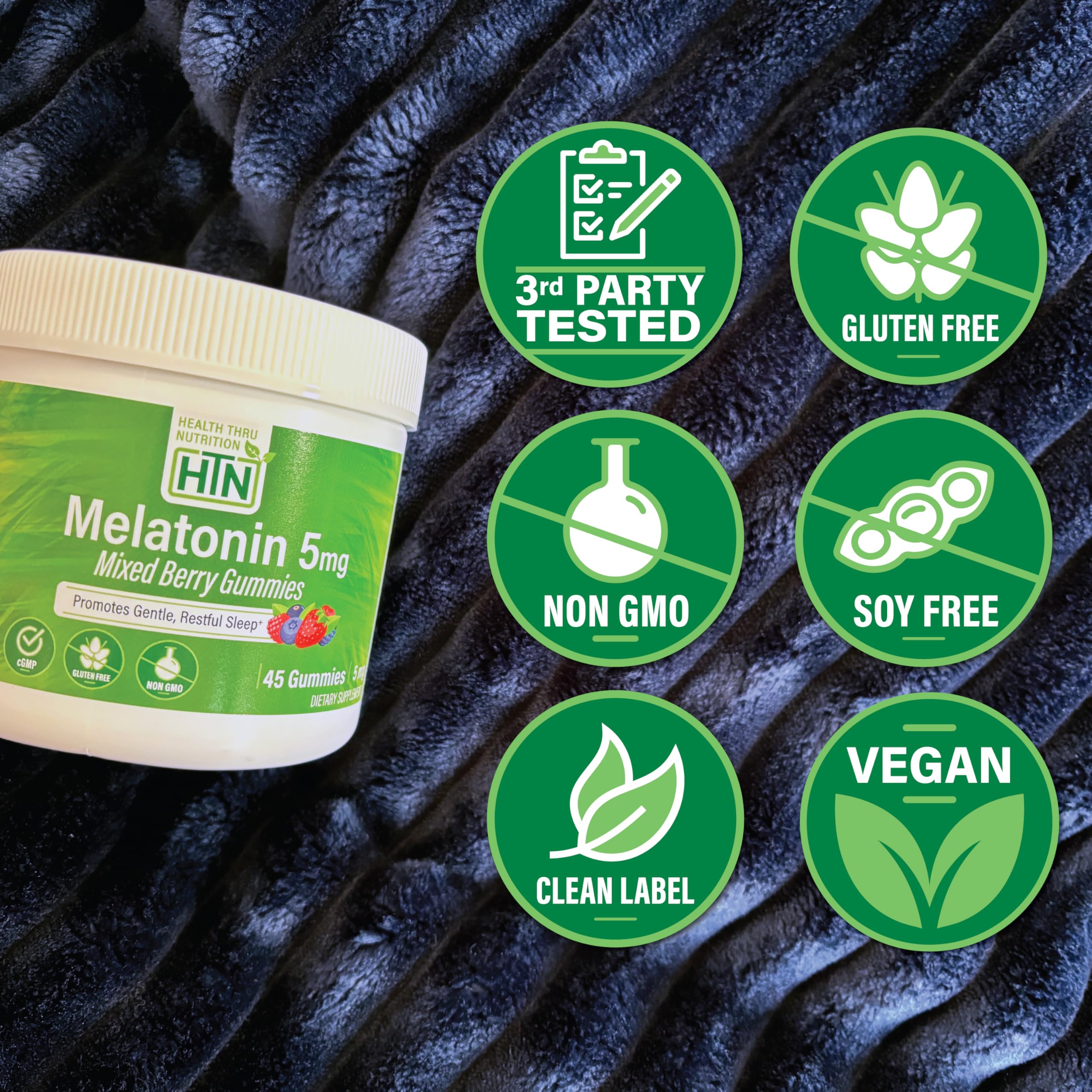 Health Thru Nutrition Melatonin Gummies mixed berry flavour close-up