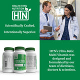 Health Thru Nutrition Multivitamins with a glass of water