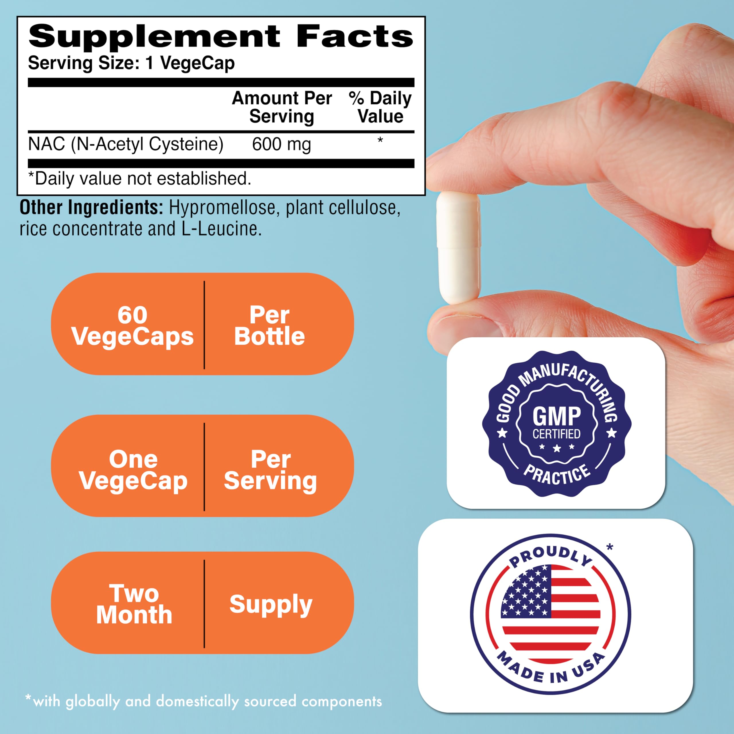 Health Thru Nutrition N-Acetyl Cysteine 600mg capsule side view