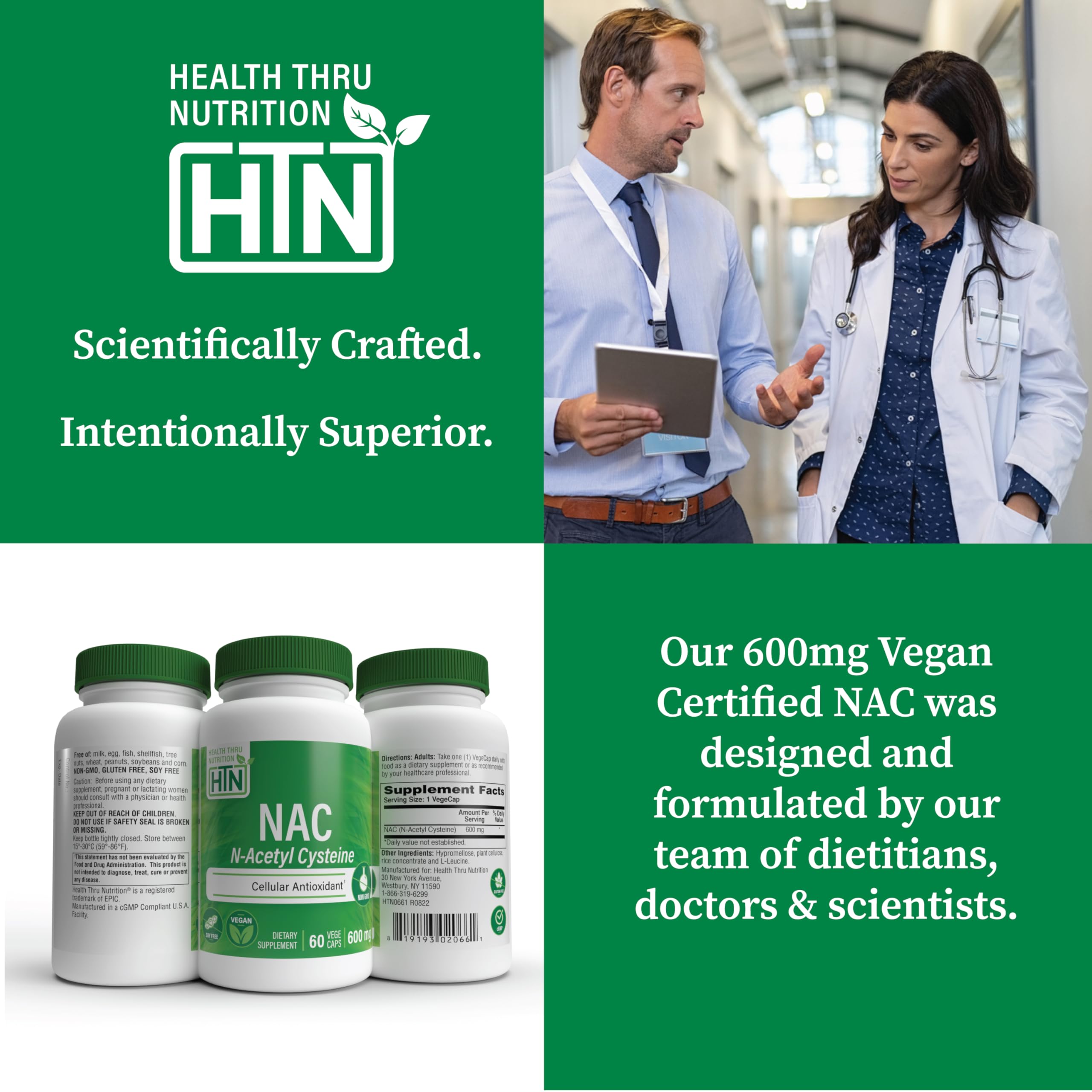 Health Thru Nutrition N-Acetyl Cysteine 600mg capsule with measuring spoon