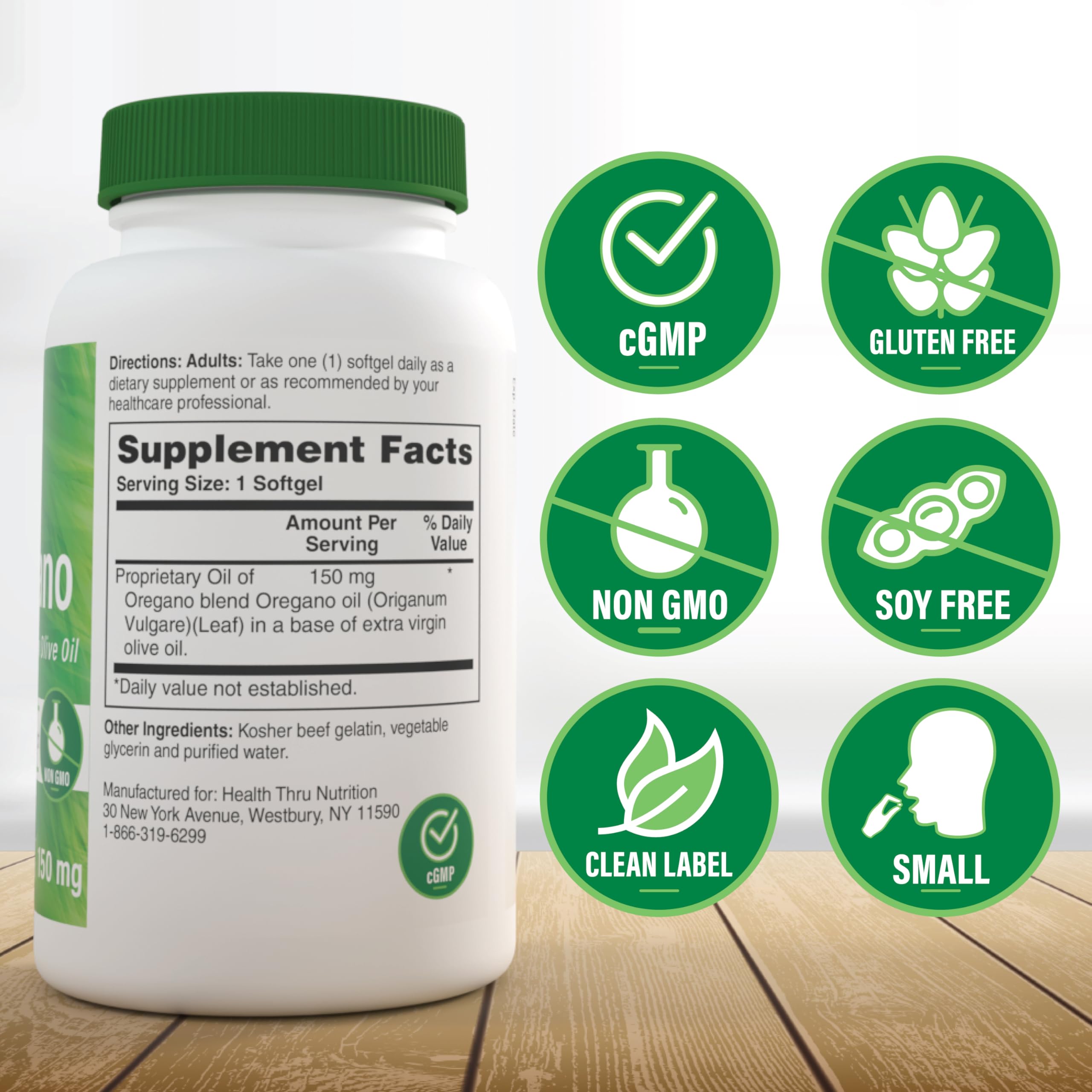 Health Thru Nutrition Oil of Oregano 150mg bottle with label