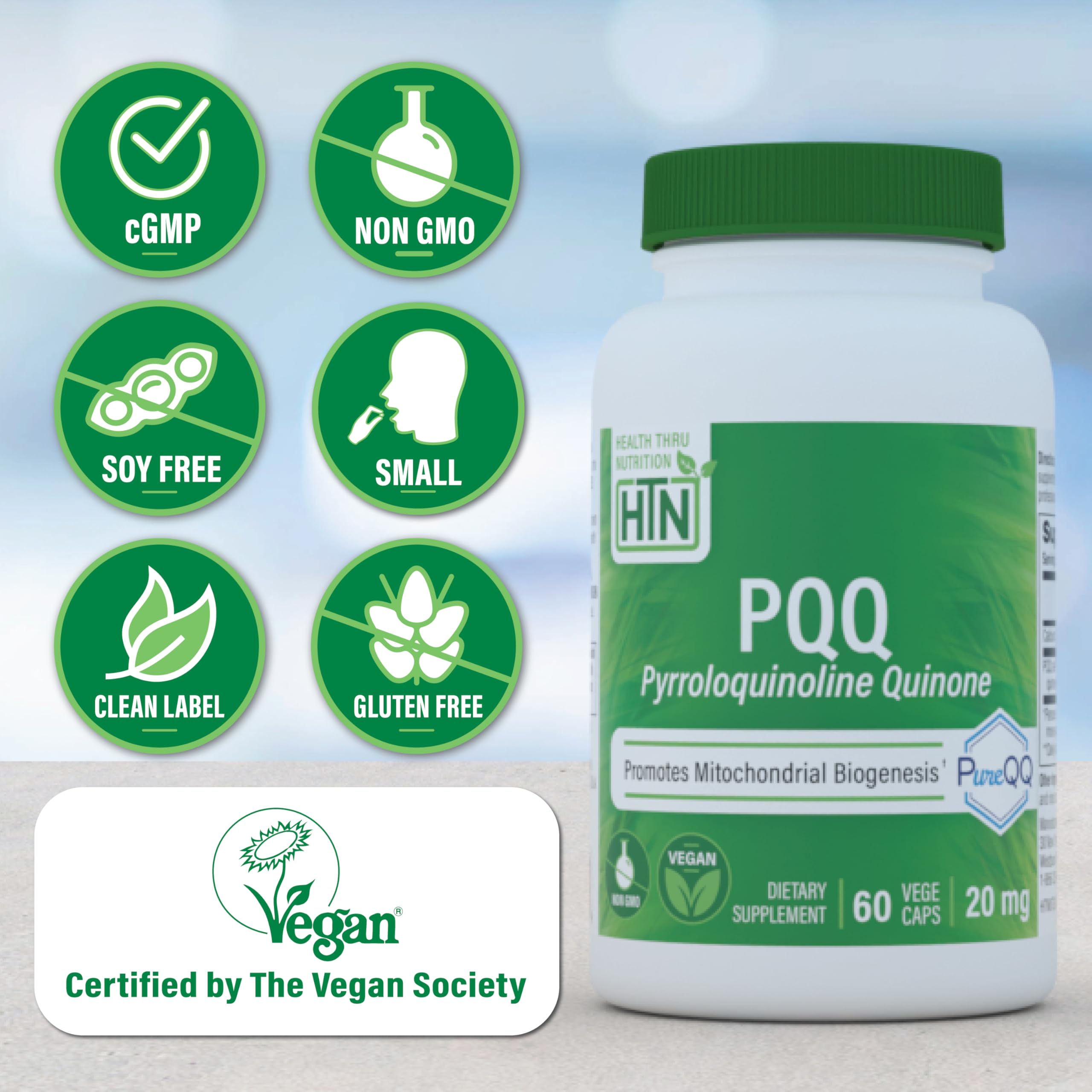 Health Thru Nutrition PureQQ PQQ 20mg supplement back view