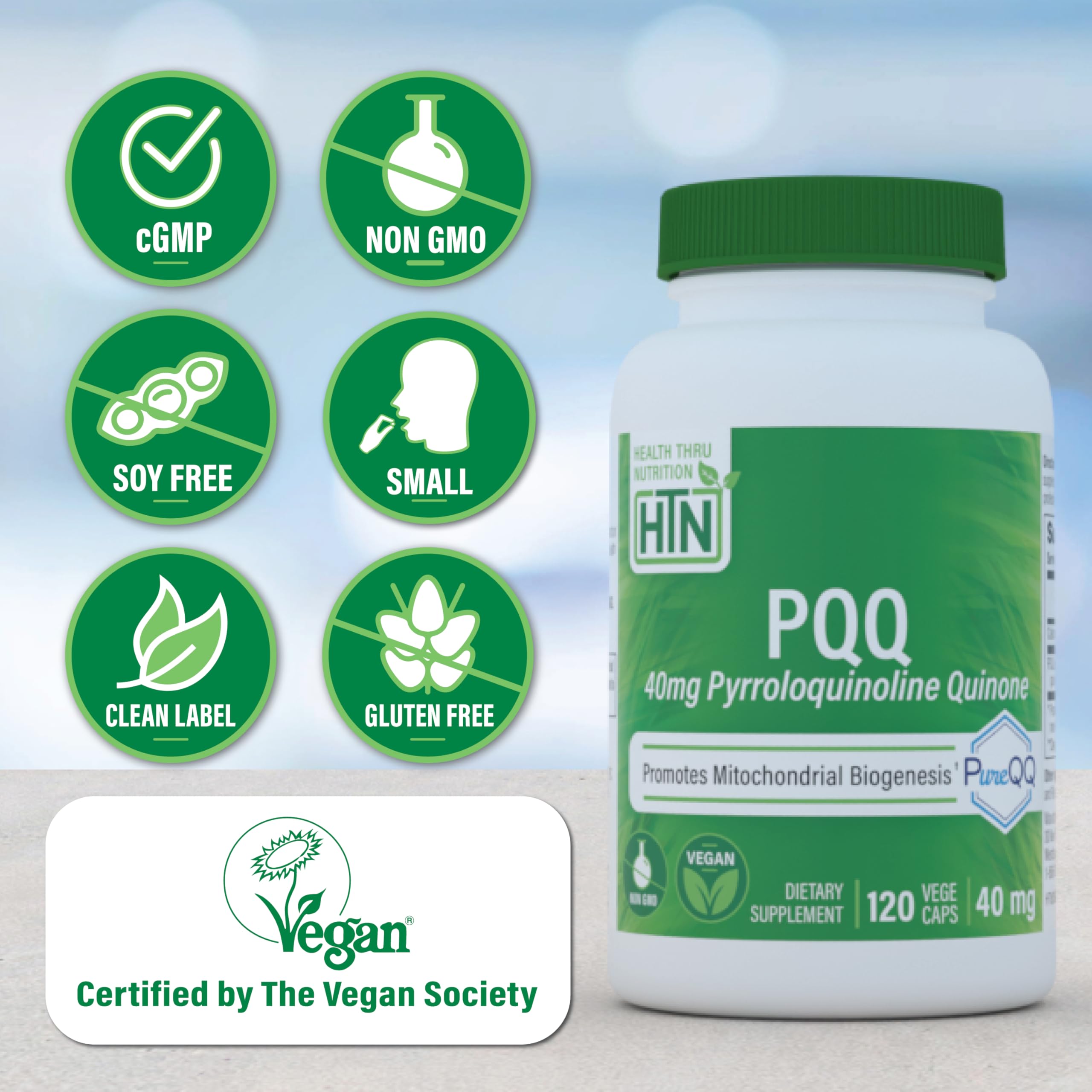 Health Thru Nutrition PureQQ PQQ Supplement bottle side view