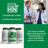 Health Thru Nutrition PureQQ PQQ Supplement capsules on a wooden table