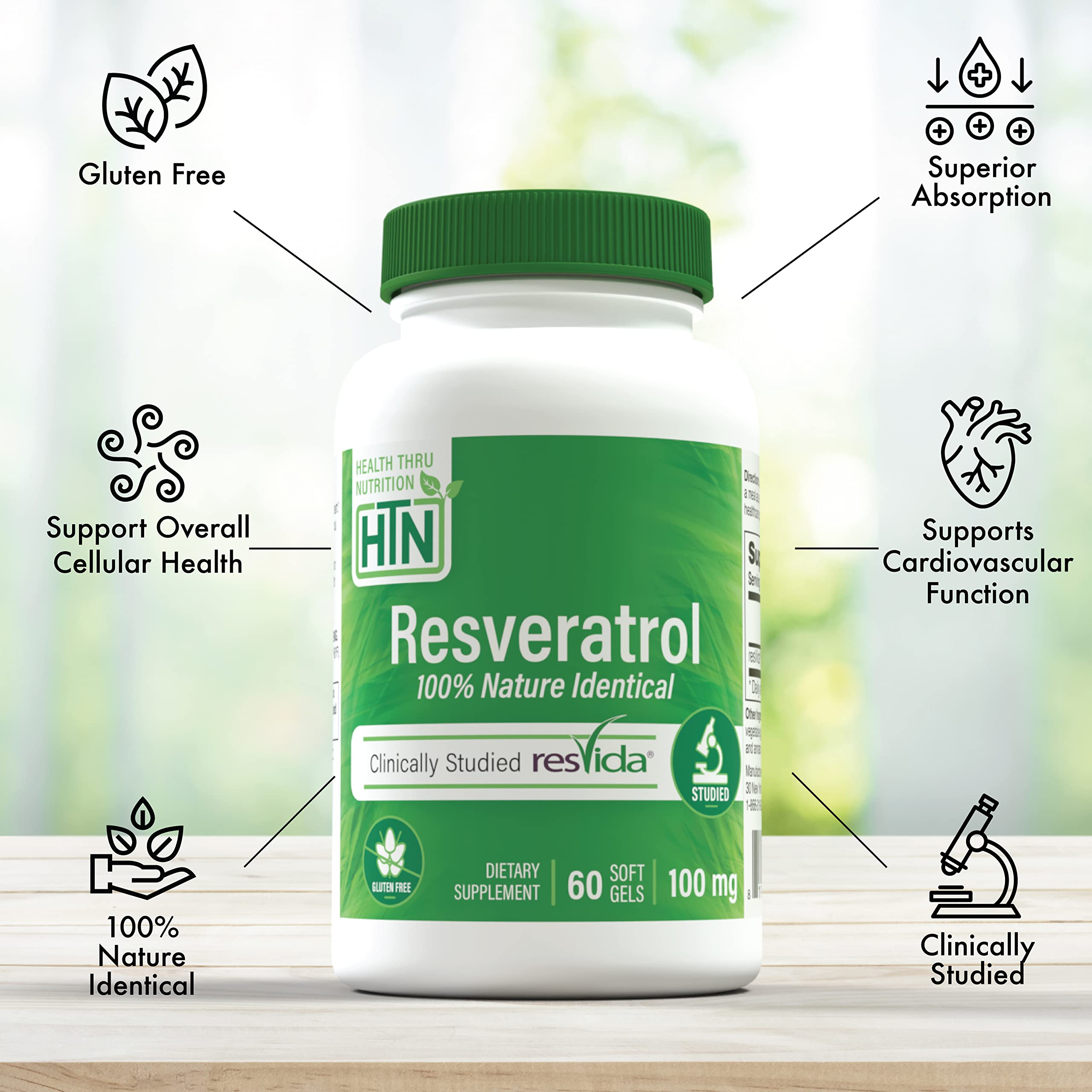 Health Thru Nutrition ResVida Resveratrol Softgels bottle side view