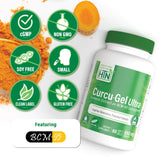 Health Thru Nutrition Turmeric Curcumin BCM-95 650mg supplement bottle with label