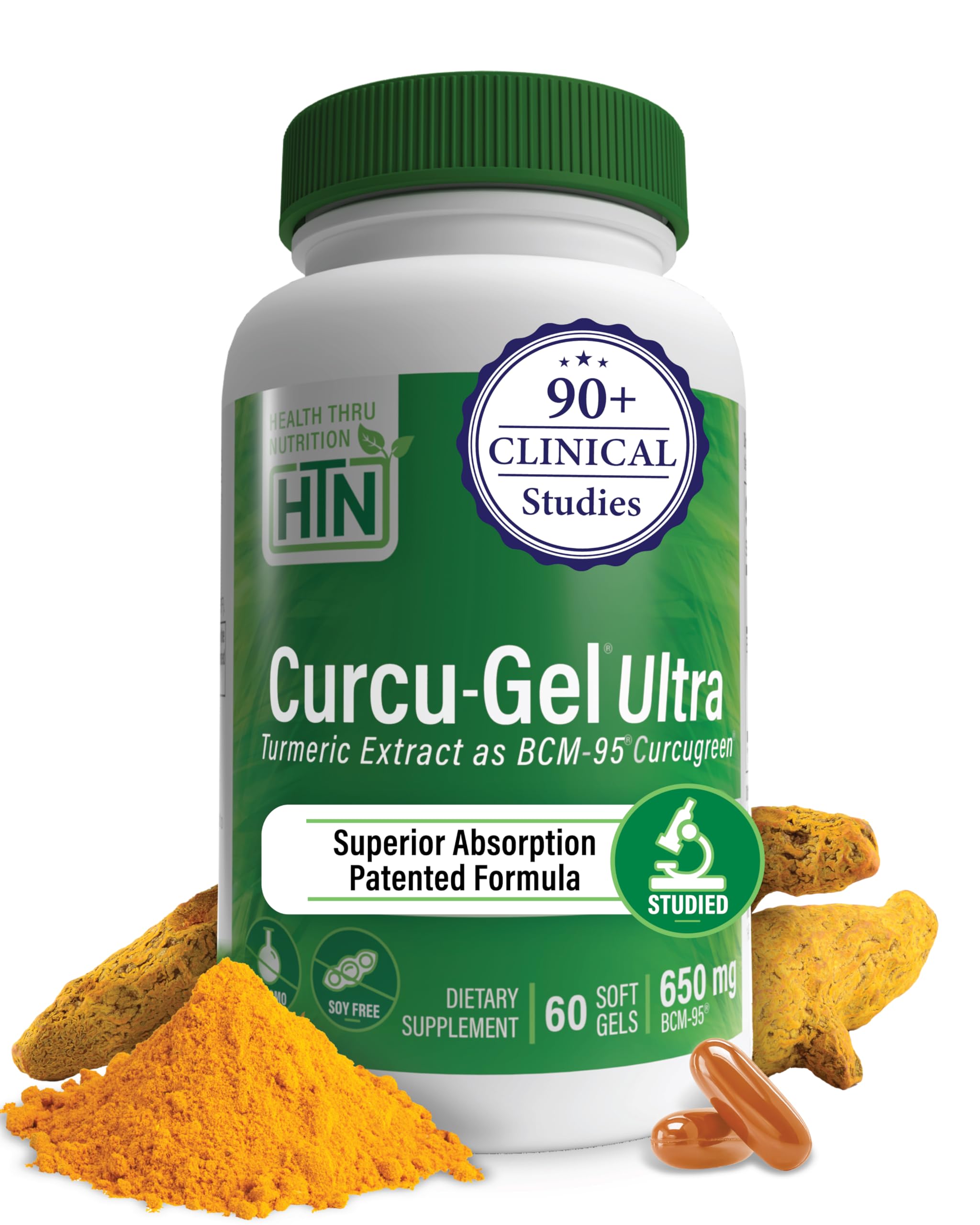 Health Thru Nutrition Turmeric Curcumin BCM-95 650mg supplement front view