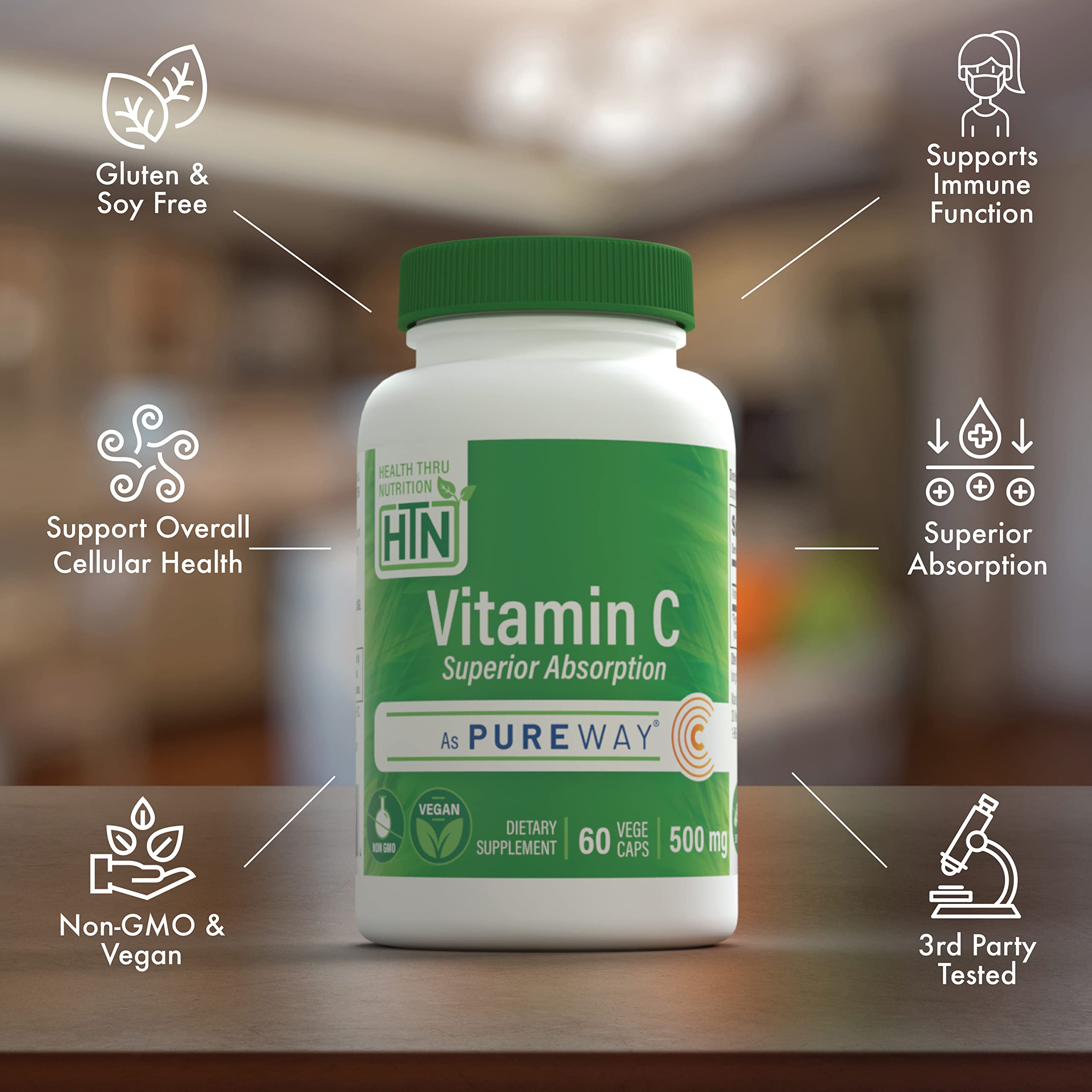 Health Thru Nutrition Vitamin C PureWay-C 500mg Capsules back view