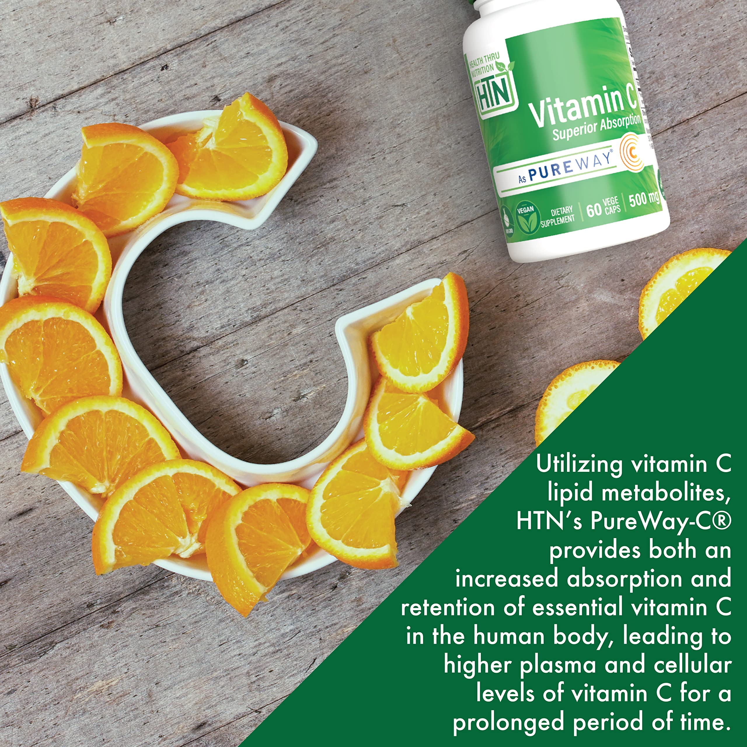 Health Thru Nutrition Vitamin C PureWay-C 500mg Capsules bottle with label