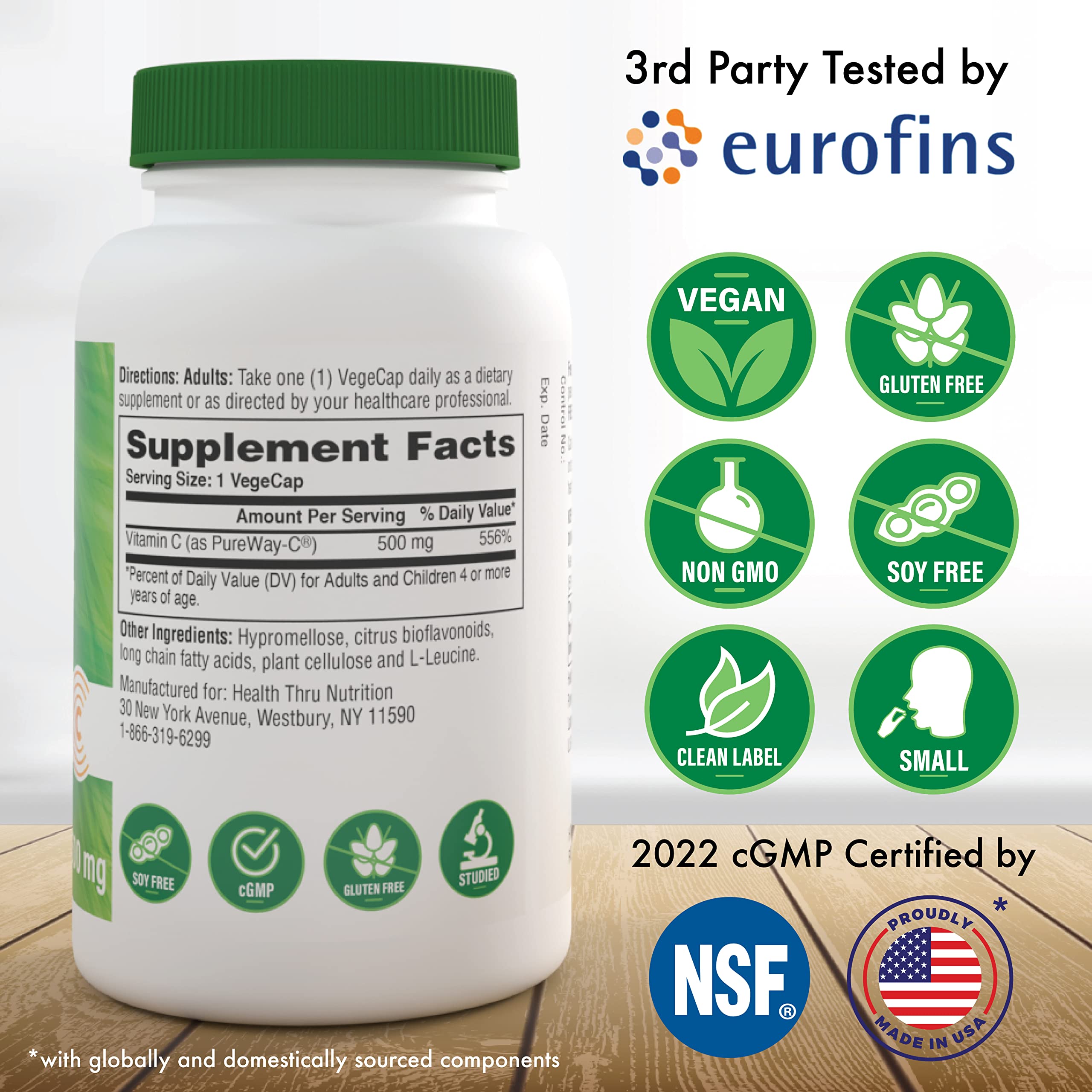 Health Thru Nutrition Vitamin C PureWay-C 500mg Capsules side view