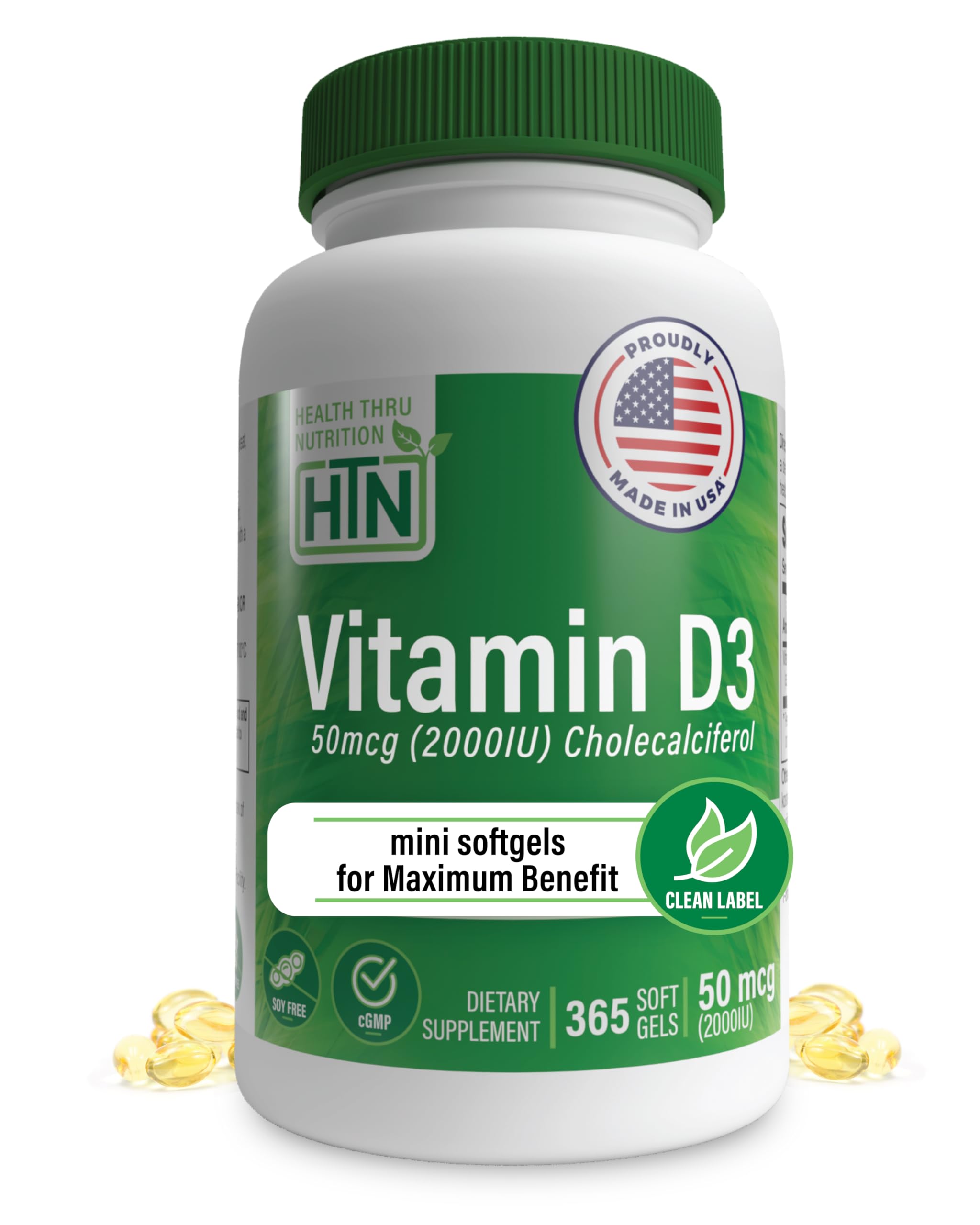 Health Thru Nutrition Vitamin D3 2000IU softgels front view