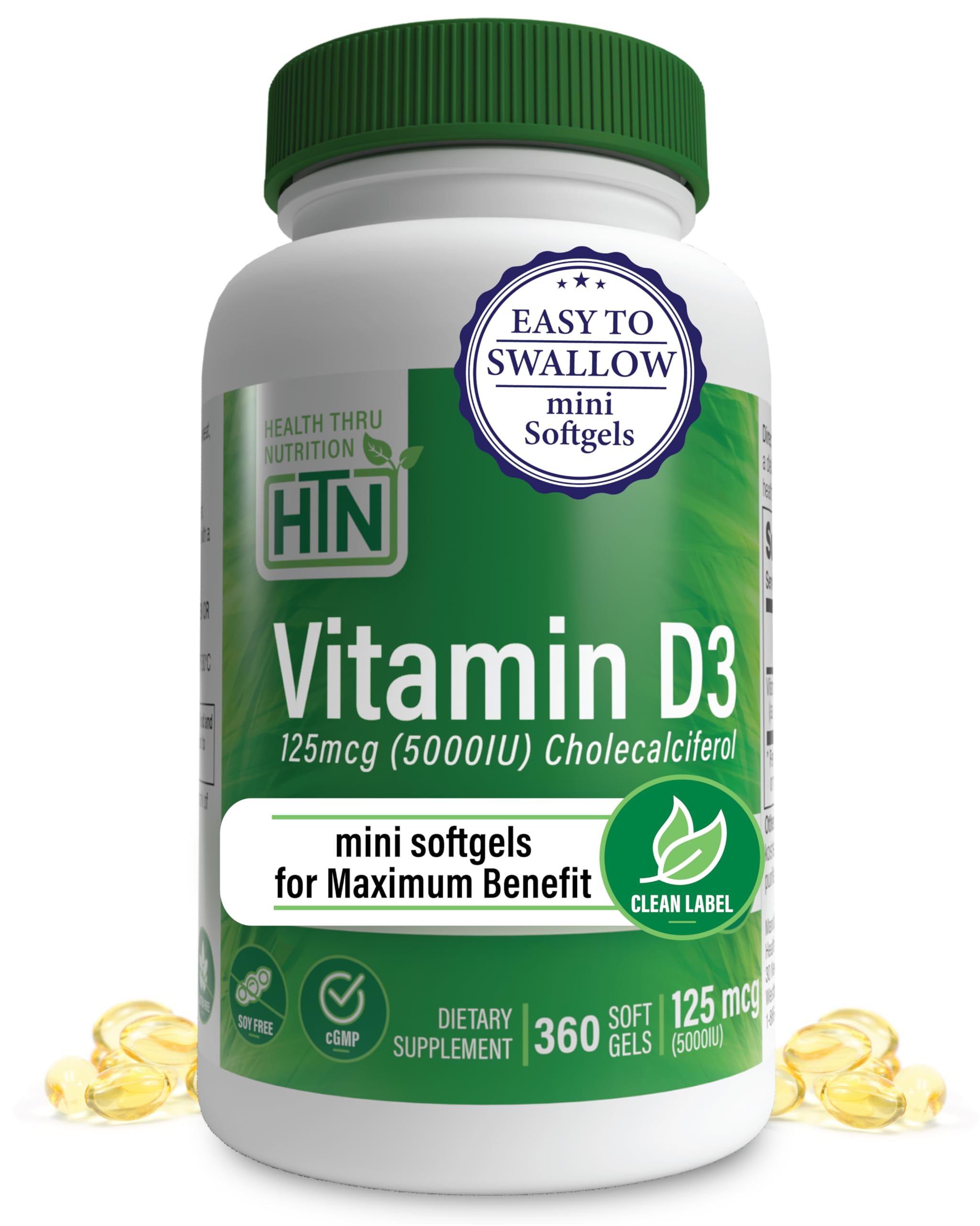 Health Thru Nutrition Vitamin D3 5000IU softgel bottle front view