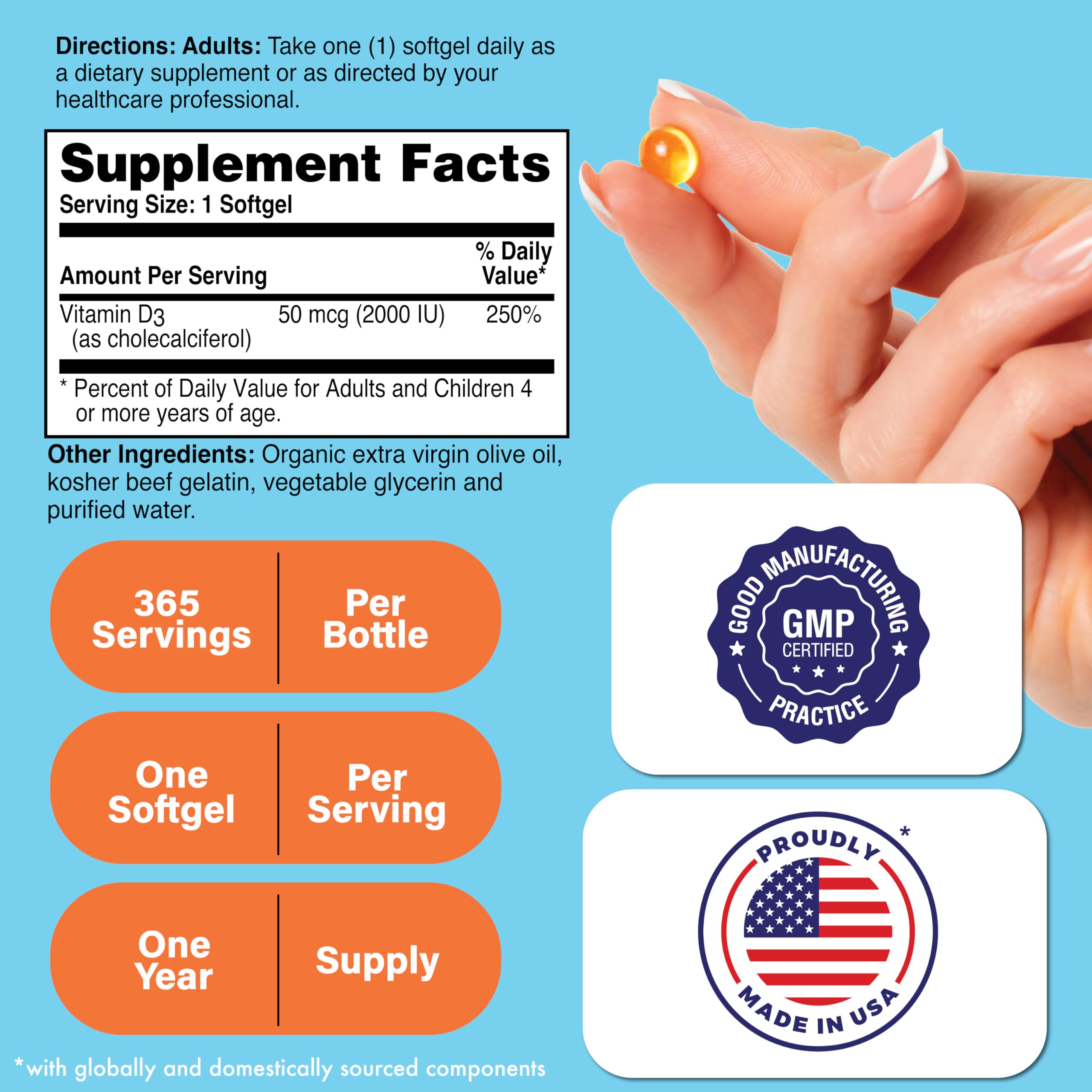 Health Thru Nutrition Vitamin D3 softgel bottle with label