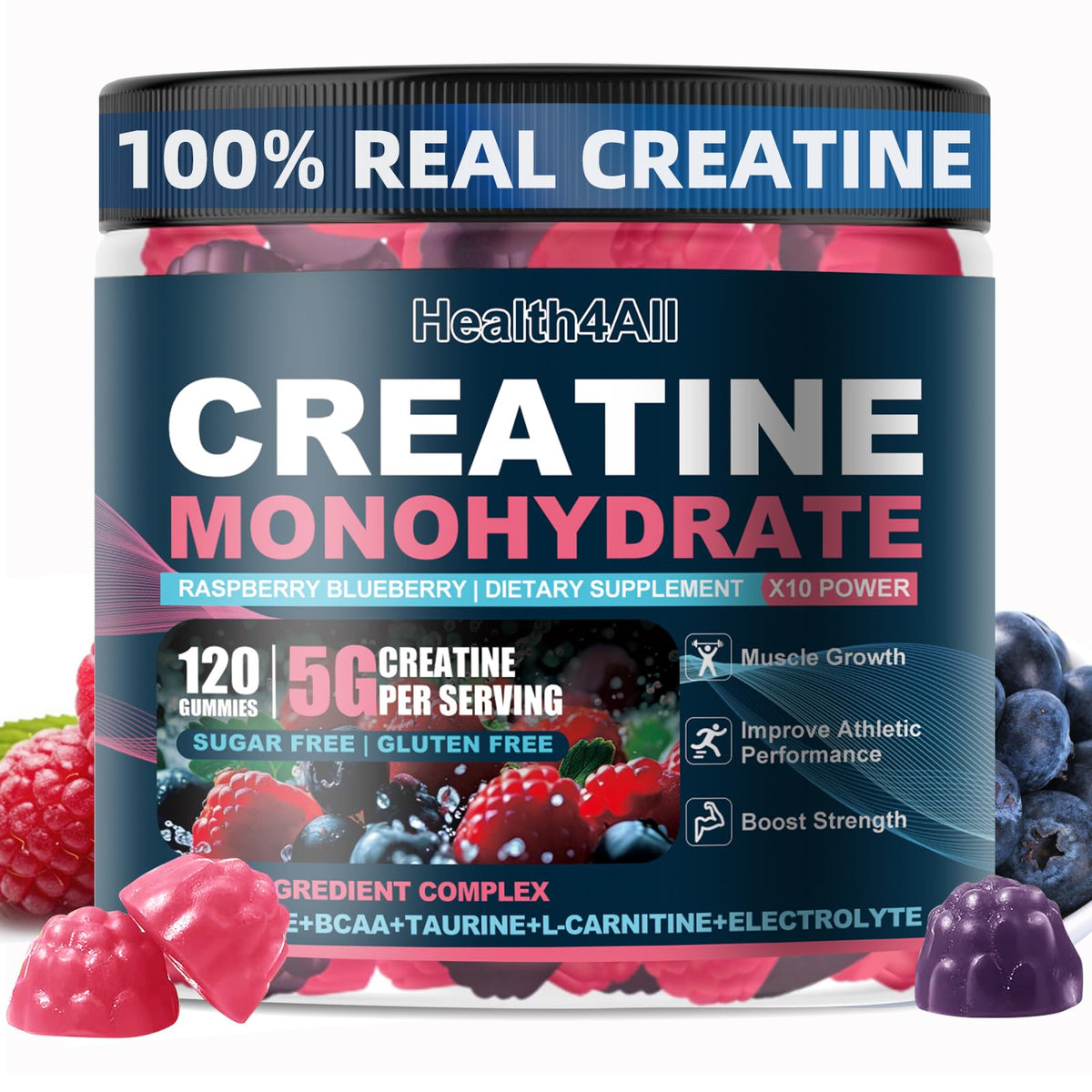 Health4All Creatine Monohydrate Gummies front view with packaging