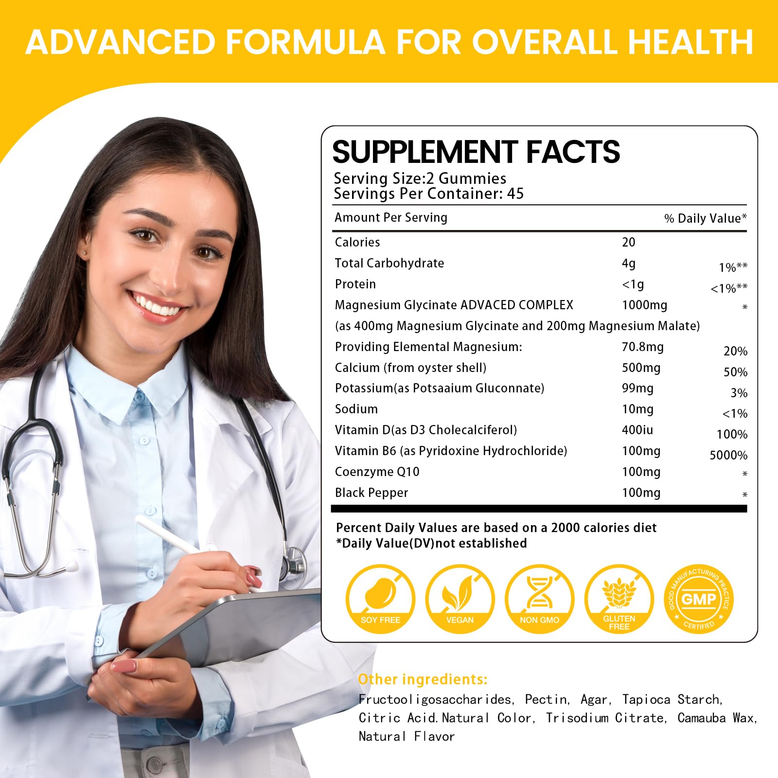 Health4All Magnesium Gummies 1000mg back view with nutritional information