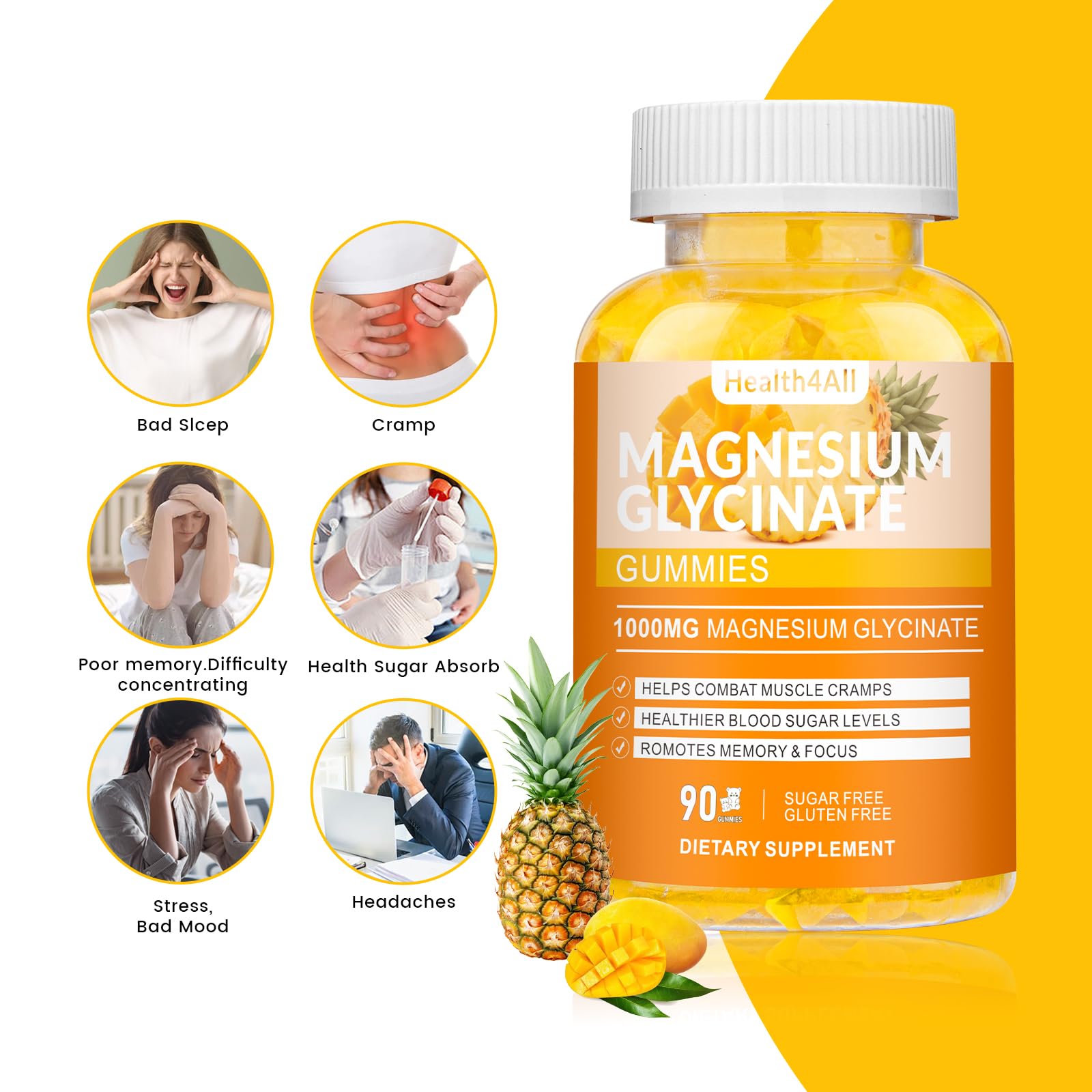 Health4All Magnesium Gummies 1000mg side view showing ingredients