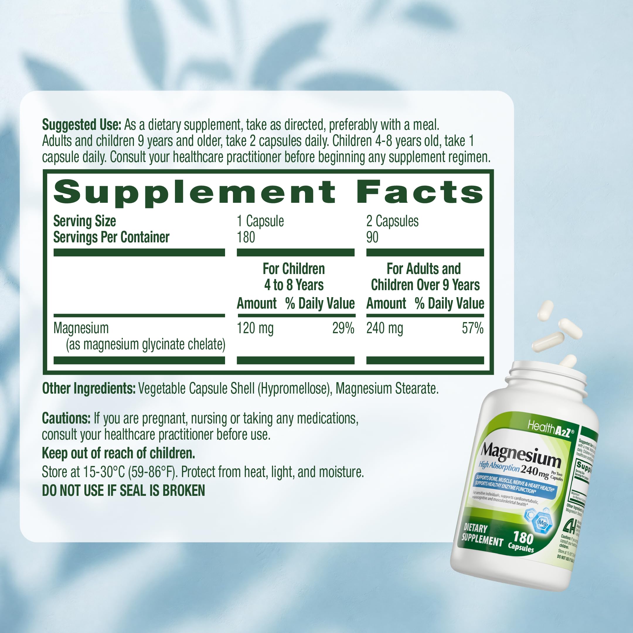 HealthA2Z Magnesium Glycinate 240mg capsule close-up