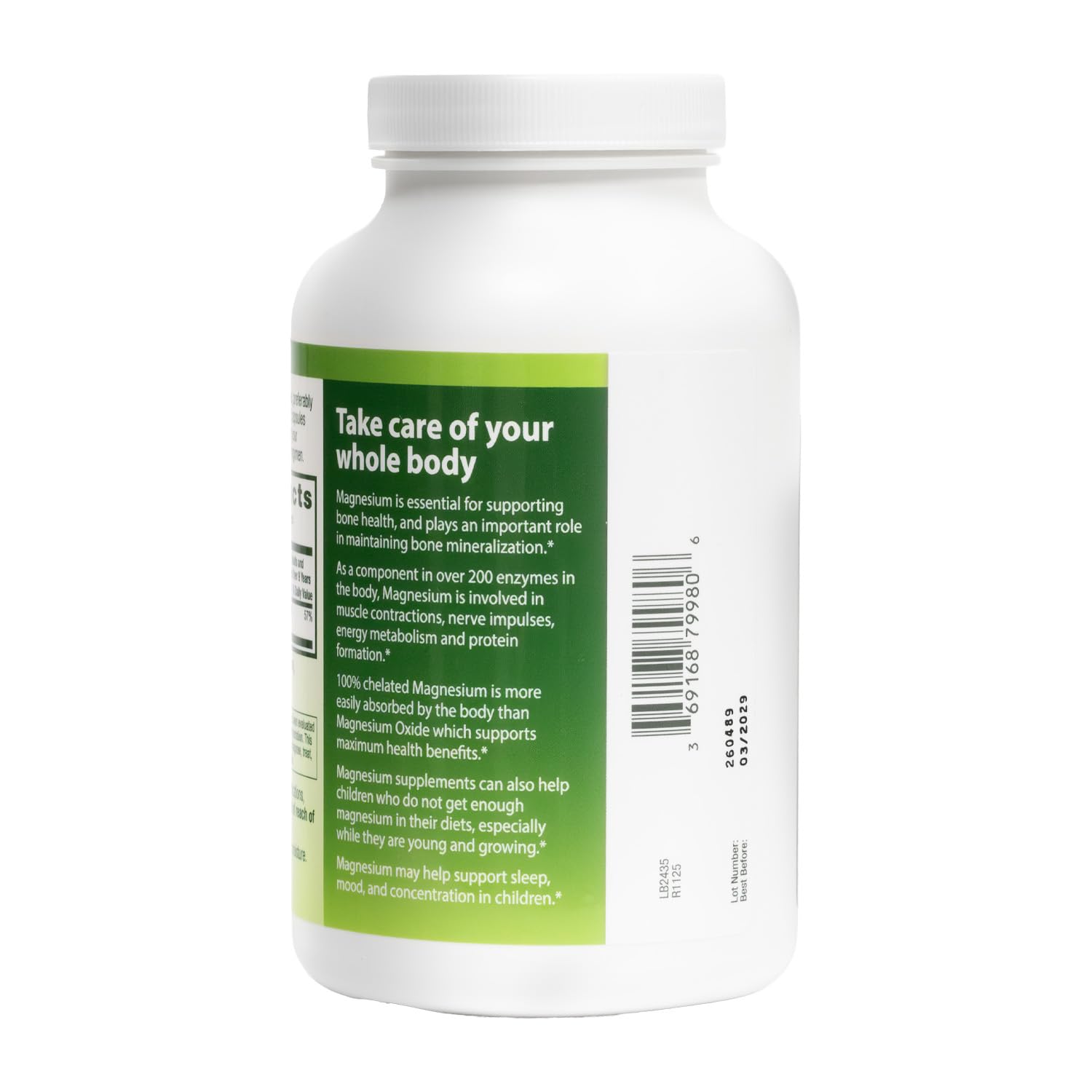 HealthA2Z Magnesium Glycinate 240mg supplement bottle side view