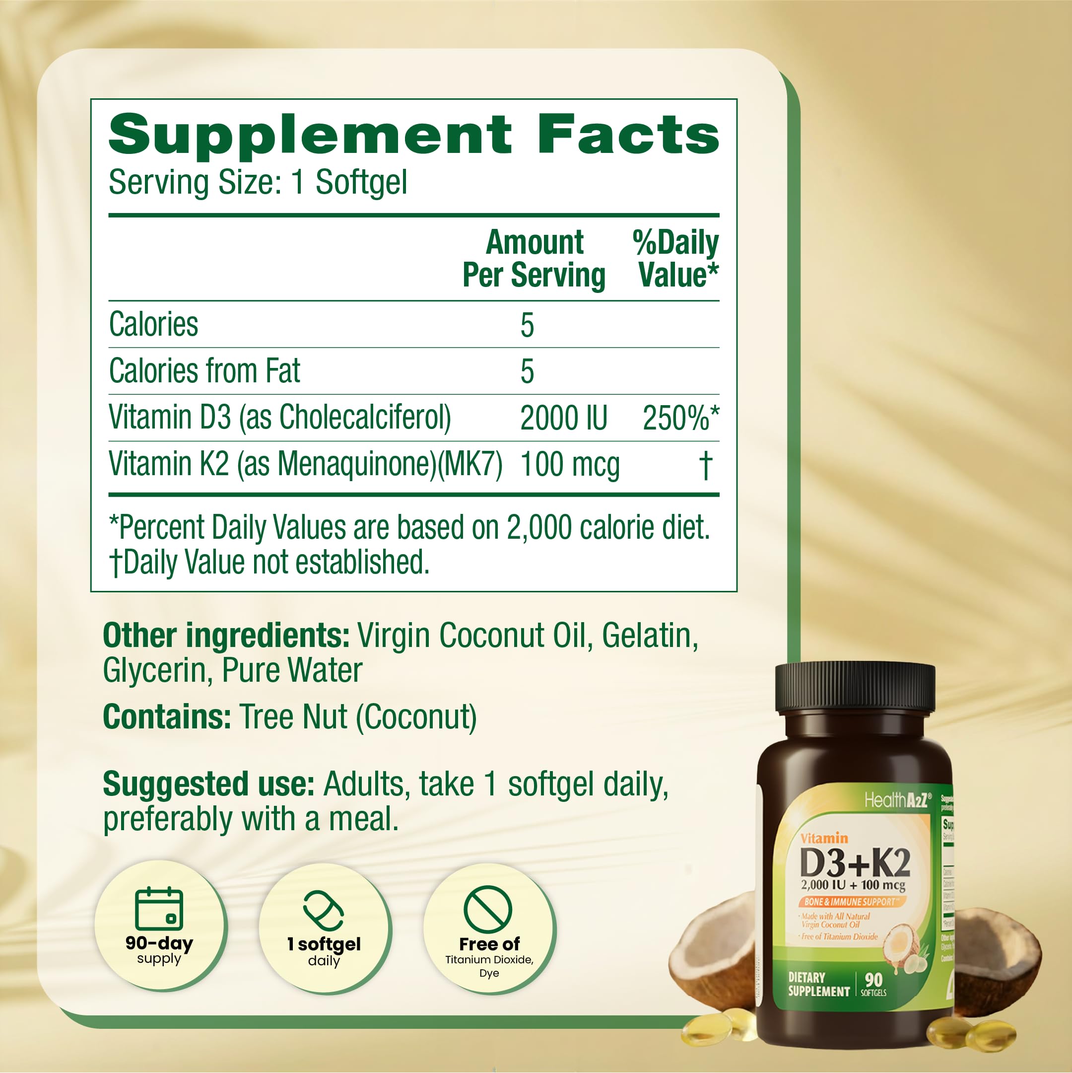 HealthA2Z Vitamin D3 & K2 softgels close-up