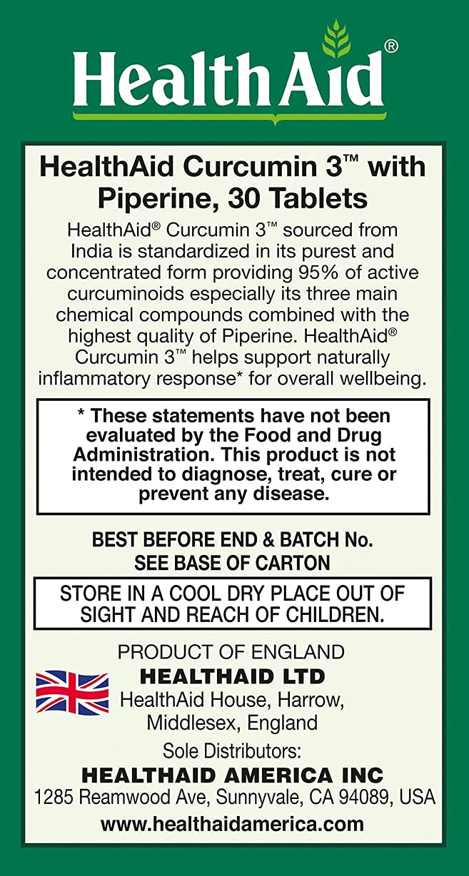 HealthAid Curcumin Complex 600mg capsule side view showing dosage