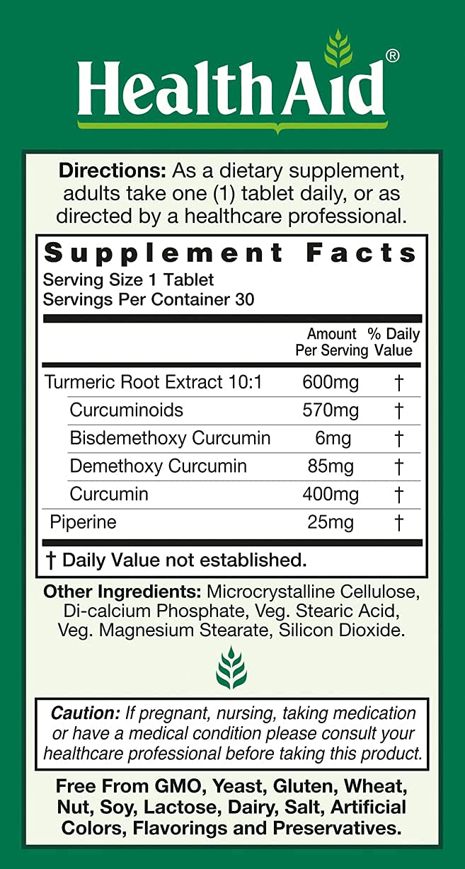 HealthAid Curcumin Complex 600mg capsules on a wooden surface