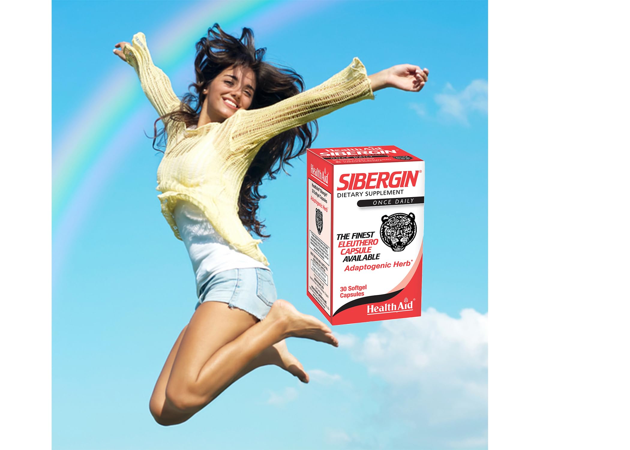 HealthAid Eleuthero softgel capsules with a measuring spoon