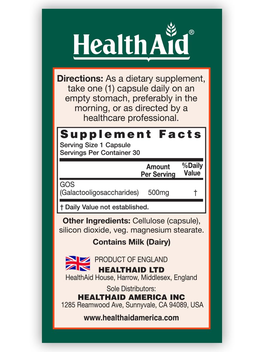 HealthAid Prebiotic Fiber Capsules back view with ingredient list