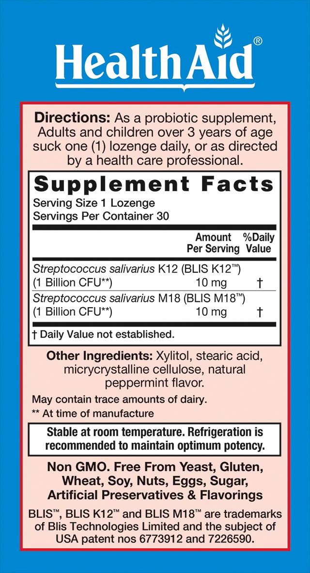 HealthAid Probiotic Chewable Lozenges back view