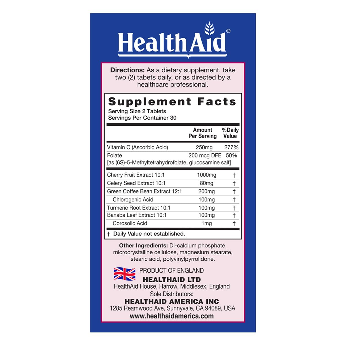 HealthAid Uriprinol Uric Acid Support Tablets packaging