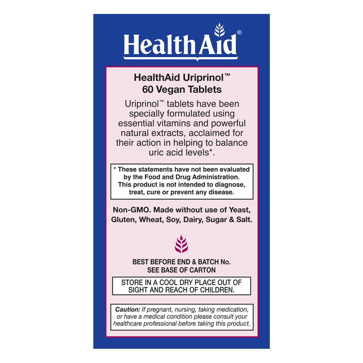 HealthAid Uriprinol Uric Acid Support Tablets side view