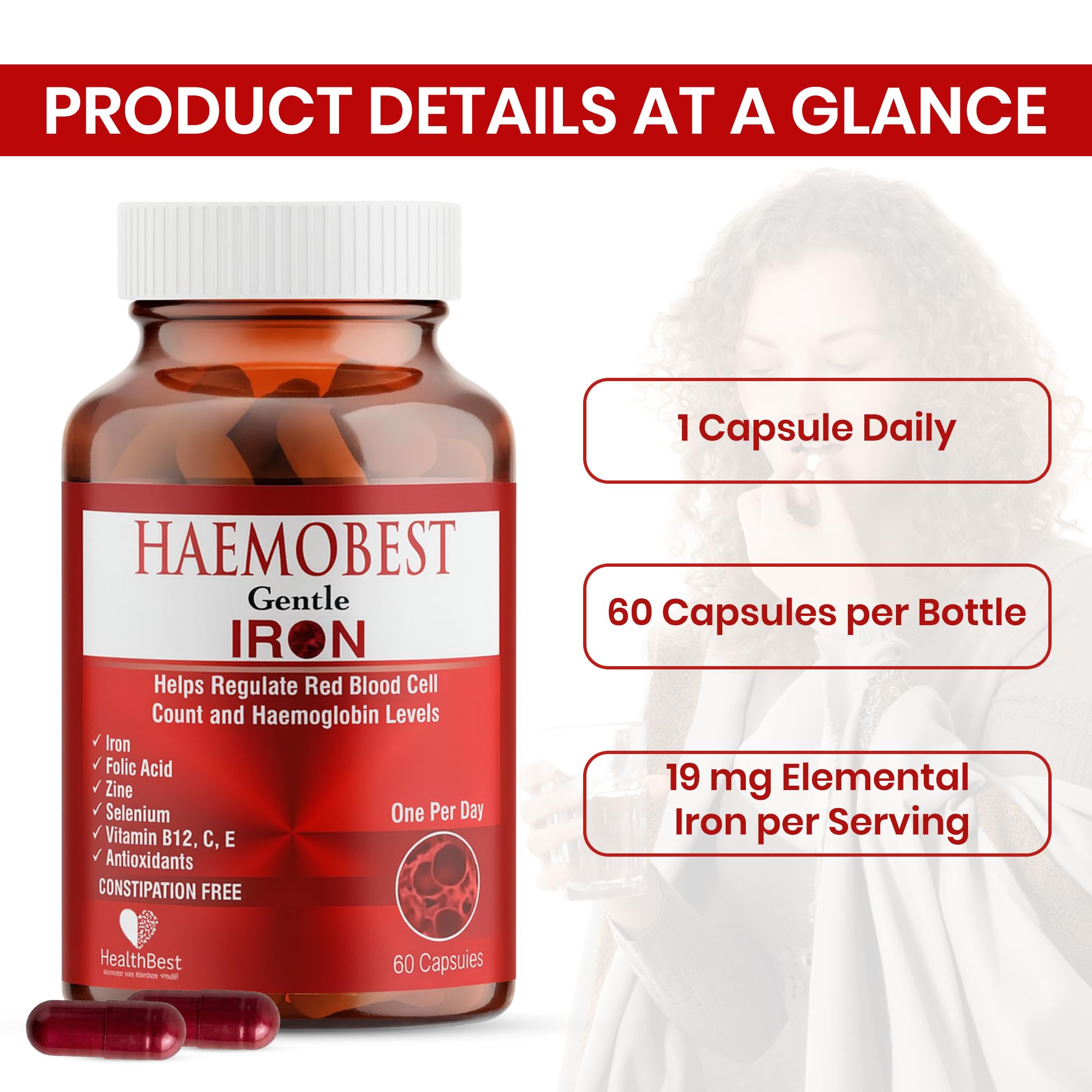 HealthBest Iron Supplement displayed with other vitamins