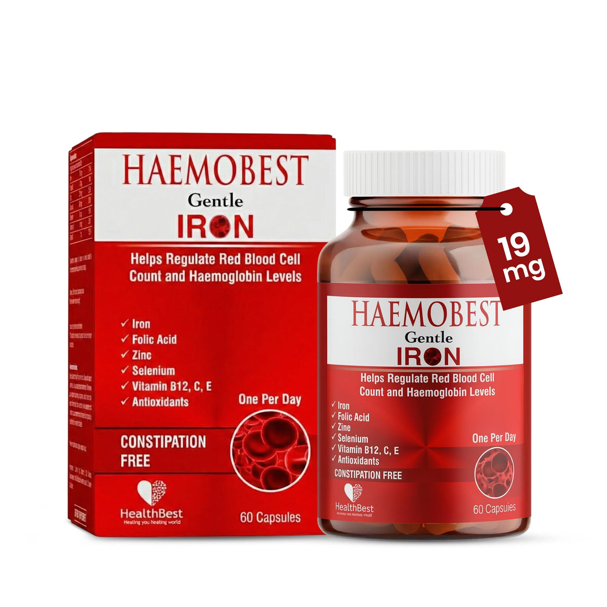 HealthBest Iron Supplement front view with packaging